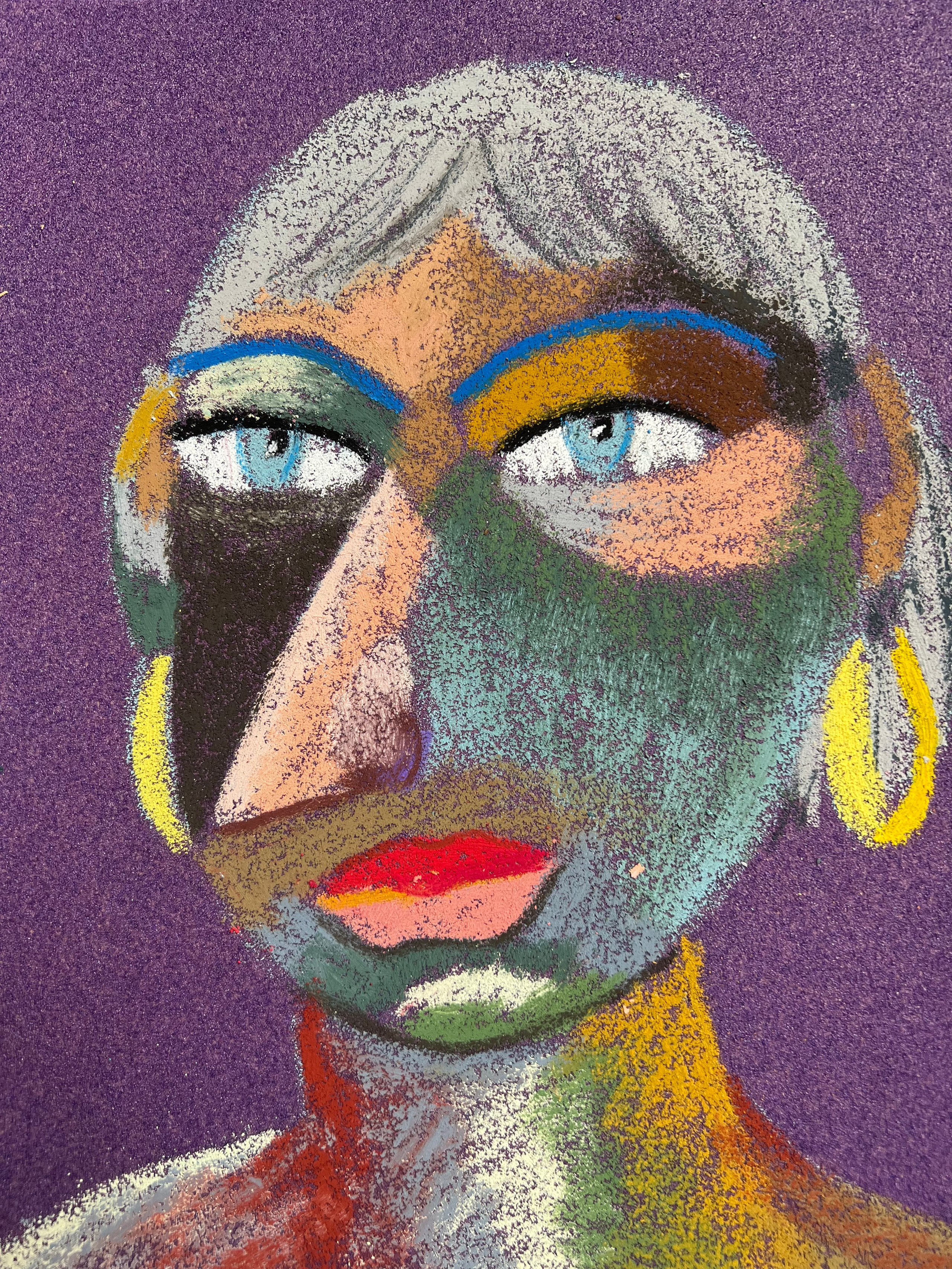 Girl with earring  Medium: Oil pastel, sandpaper Size: 28 x 23 cm