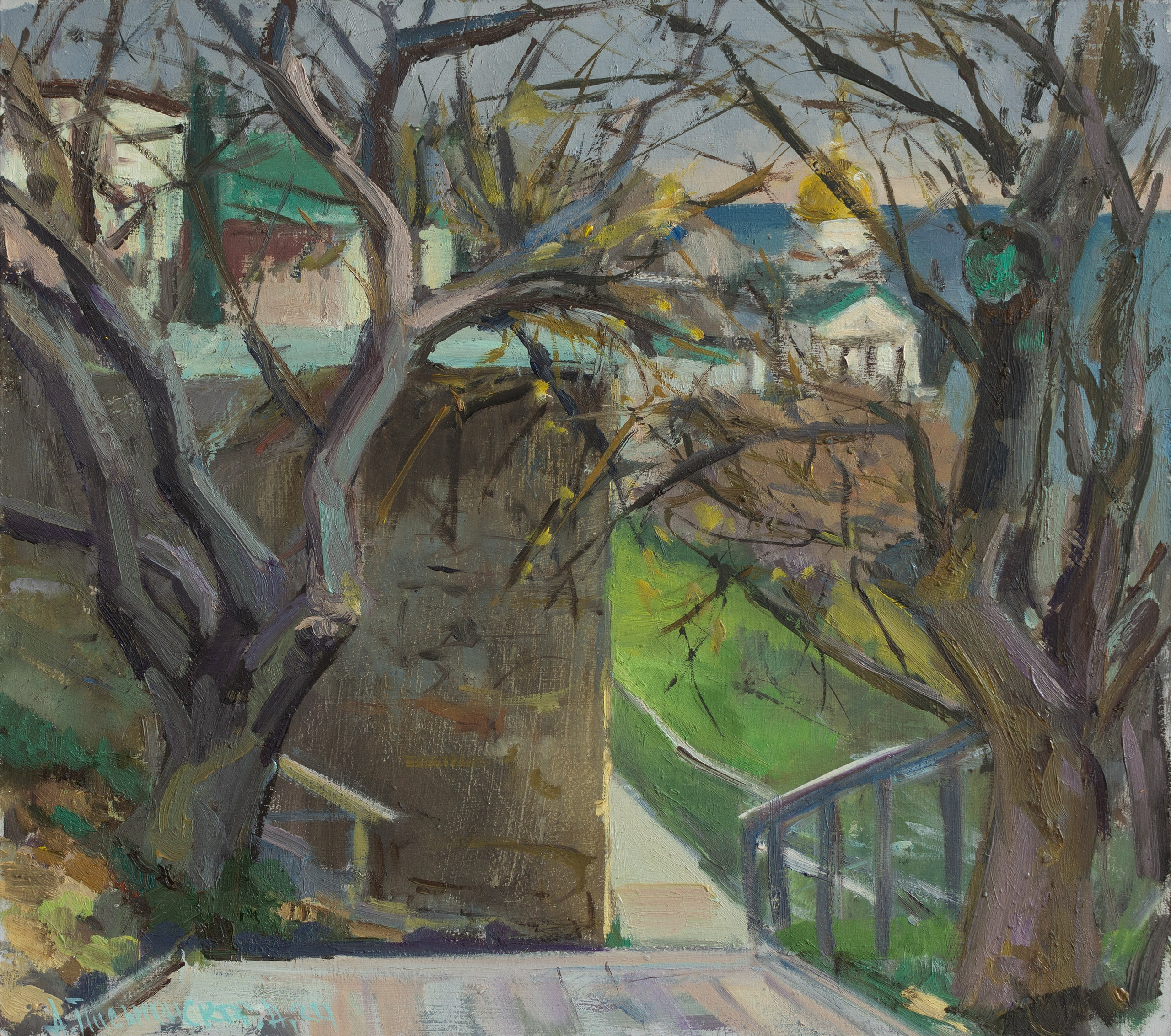 "Этюд. Свято-Георгиевский монастырь", оргалит, масло 30х33см, 2024