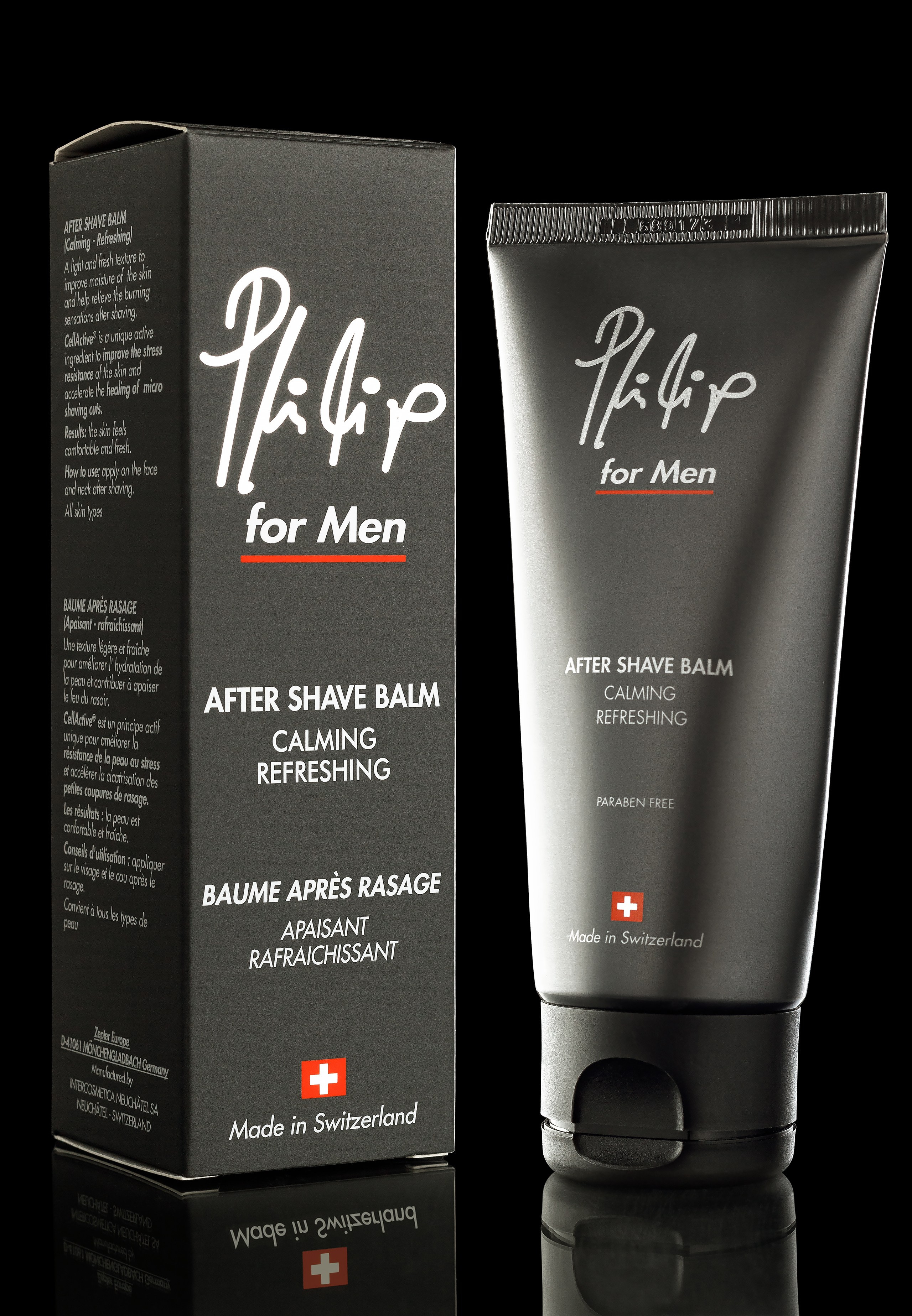 Бальзам после бритья профессиональное предметное фото на чёрном фоне