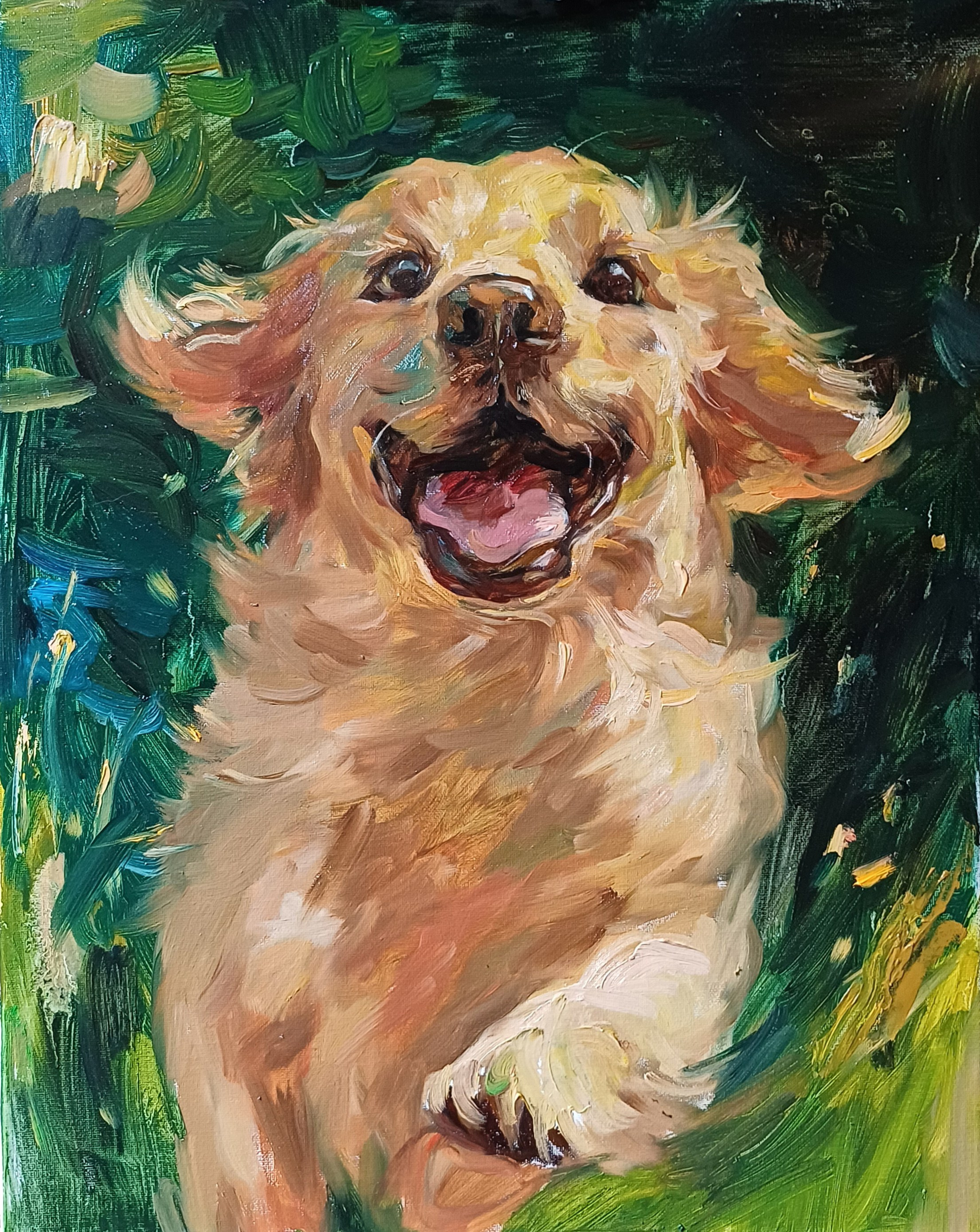 Портрет питомца. Заказать портрет маслом на холсте по фото в яркой живописной манере