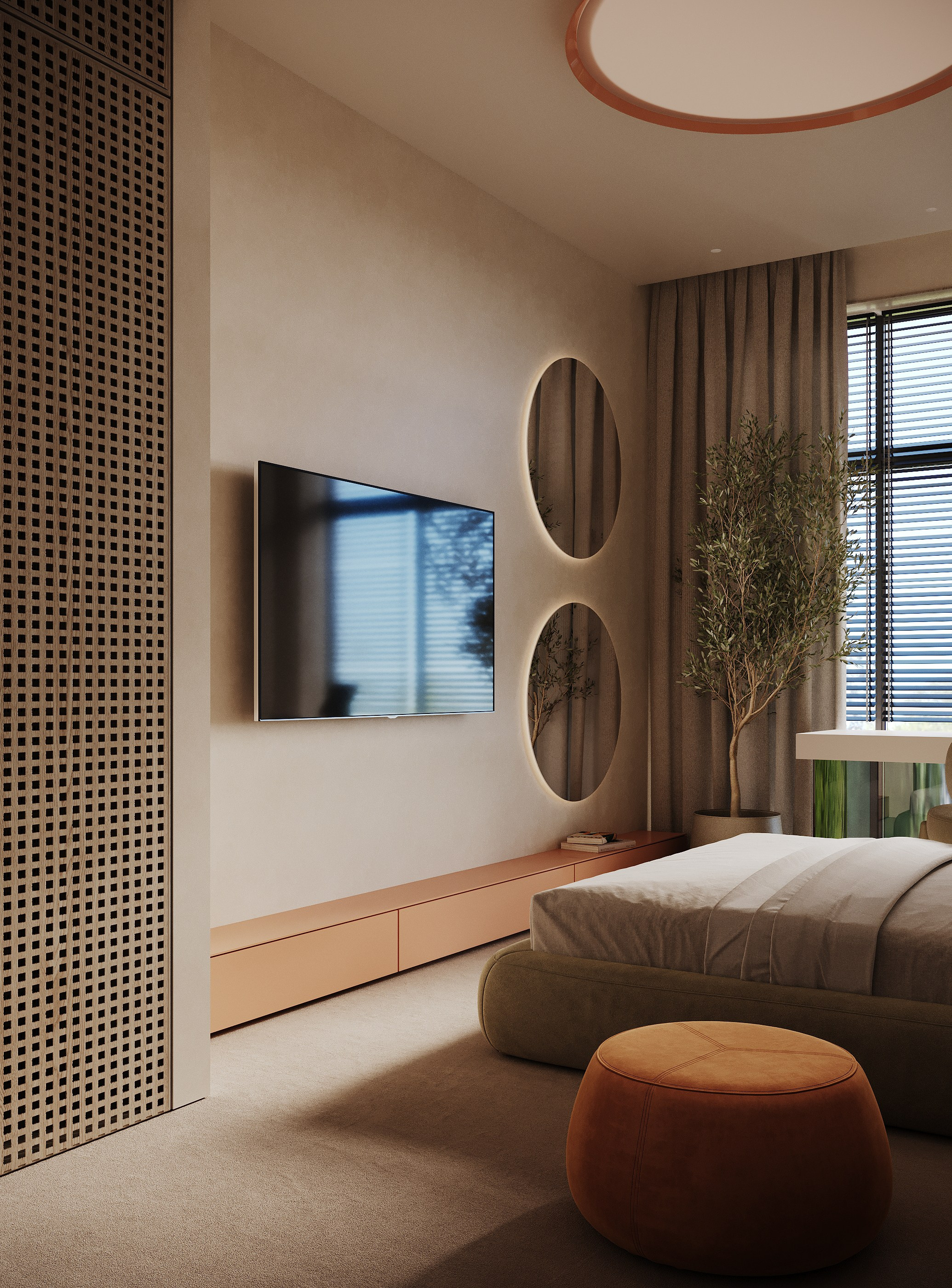 визуализация детской для подростка в нежных тонах  в минималистичном современном  стиле 