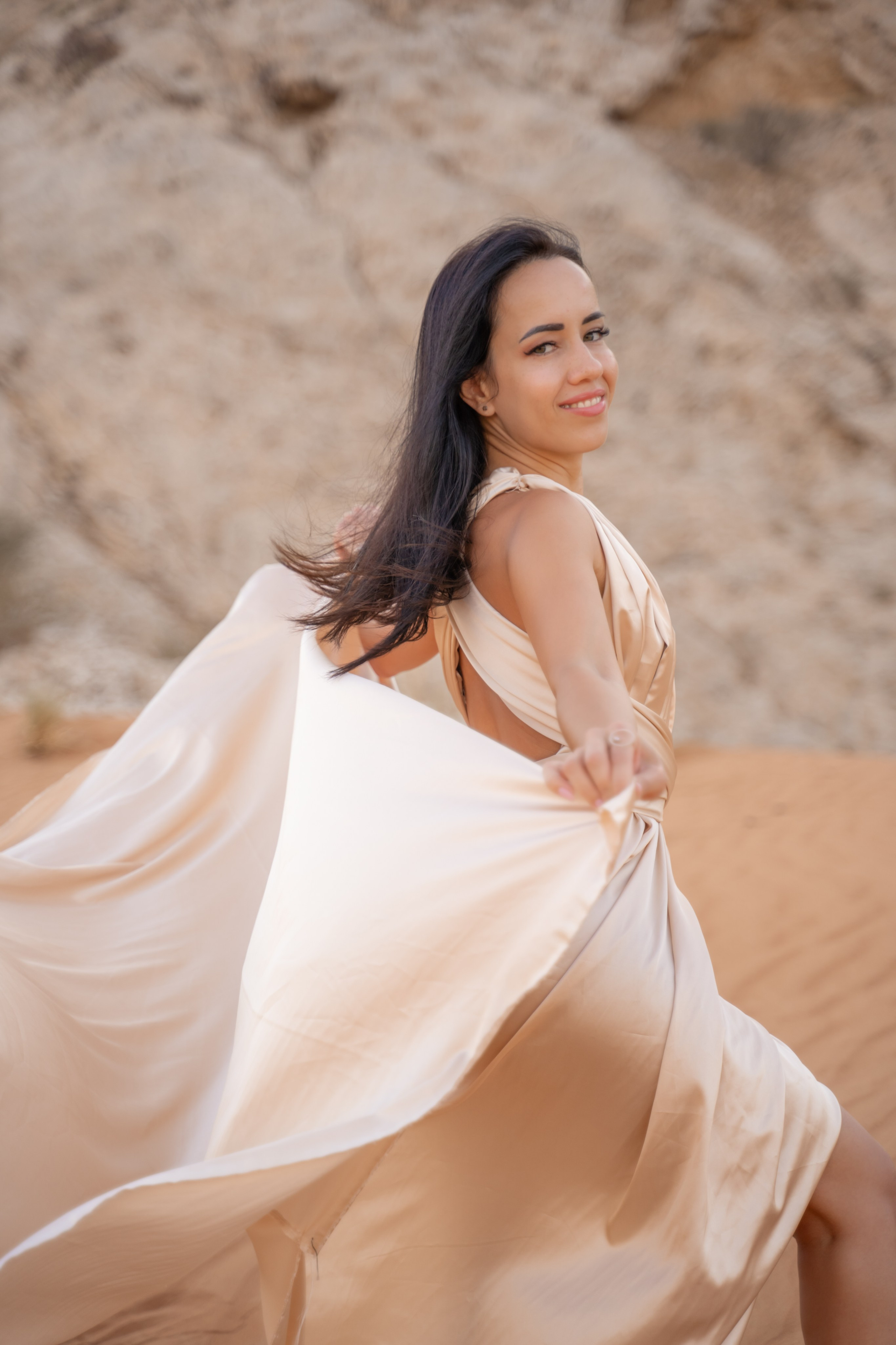 Flying dress in desert