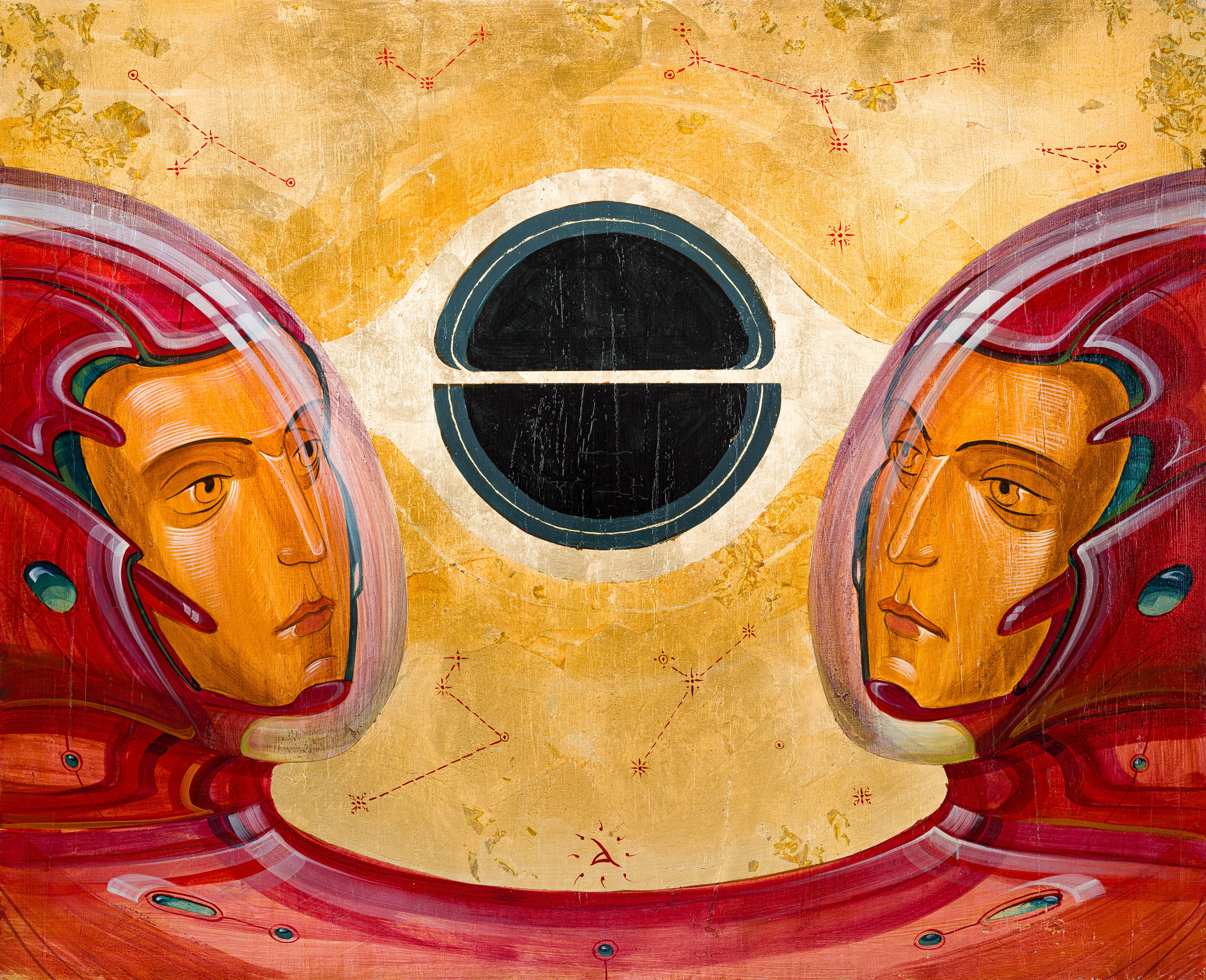 «Сингулярность» - художник Антон Фролов (дерево, темпера, поталь, масляная патинация, 65x80 см, 2024)