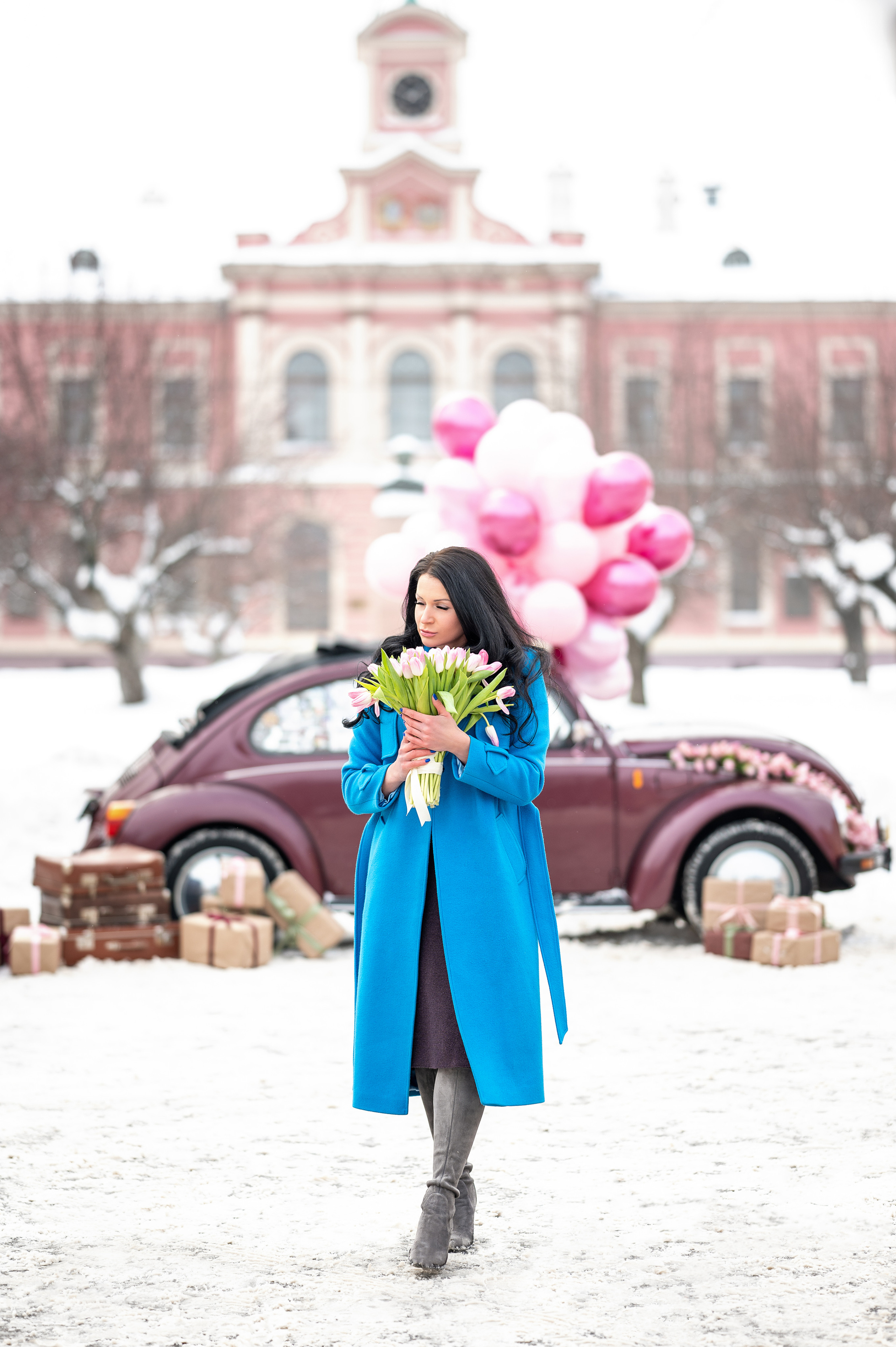 Фотосессия Марины с тюльпанами и ретроавто. Фотограф Елена Сасс Москва