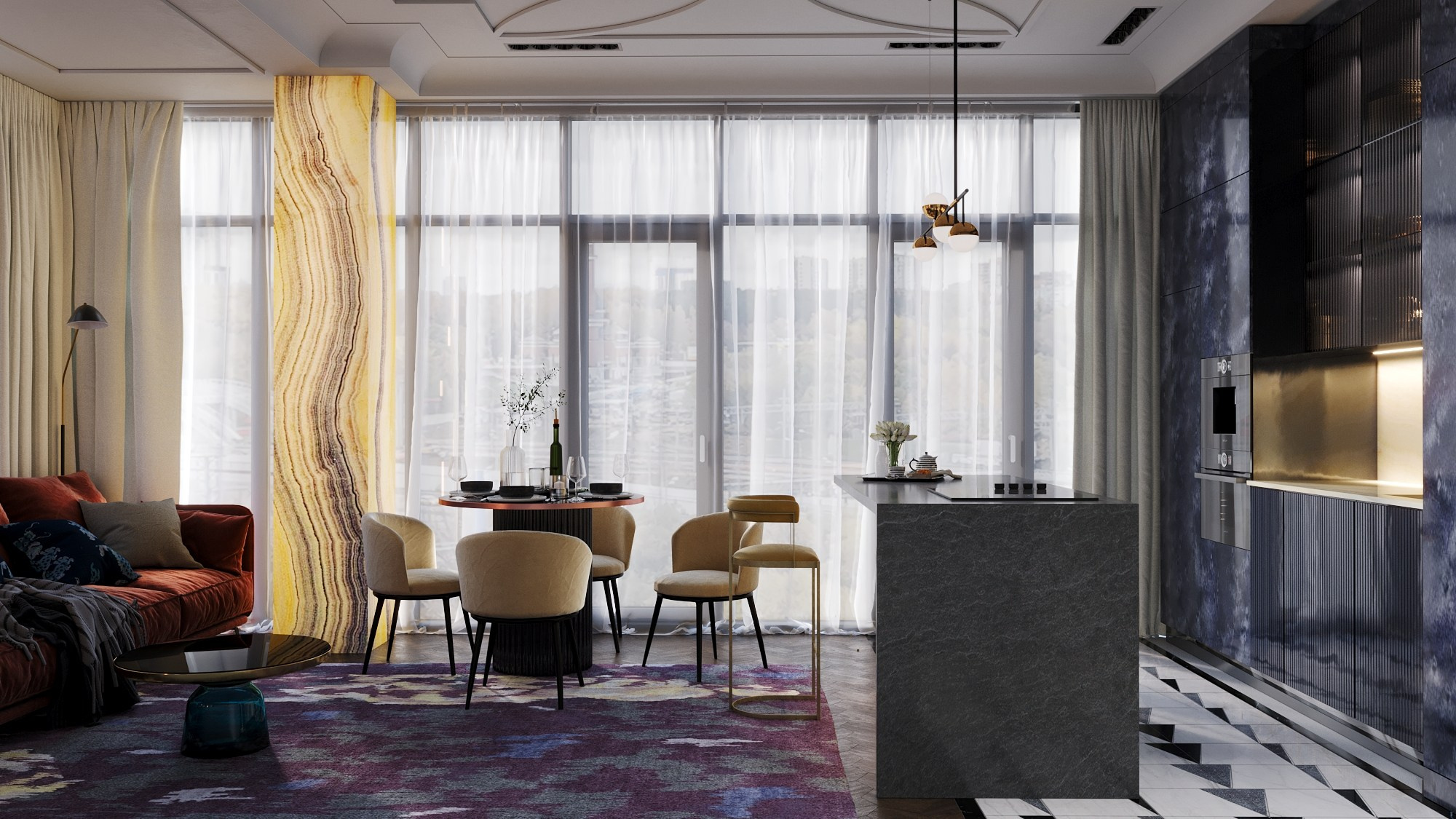 Кухня — гостиная в аппартаментах. Клиент Таранова Инга. Евгений Пырков — 3d визуализатор интерьеров и экстерьеров России