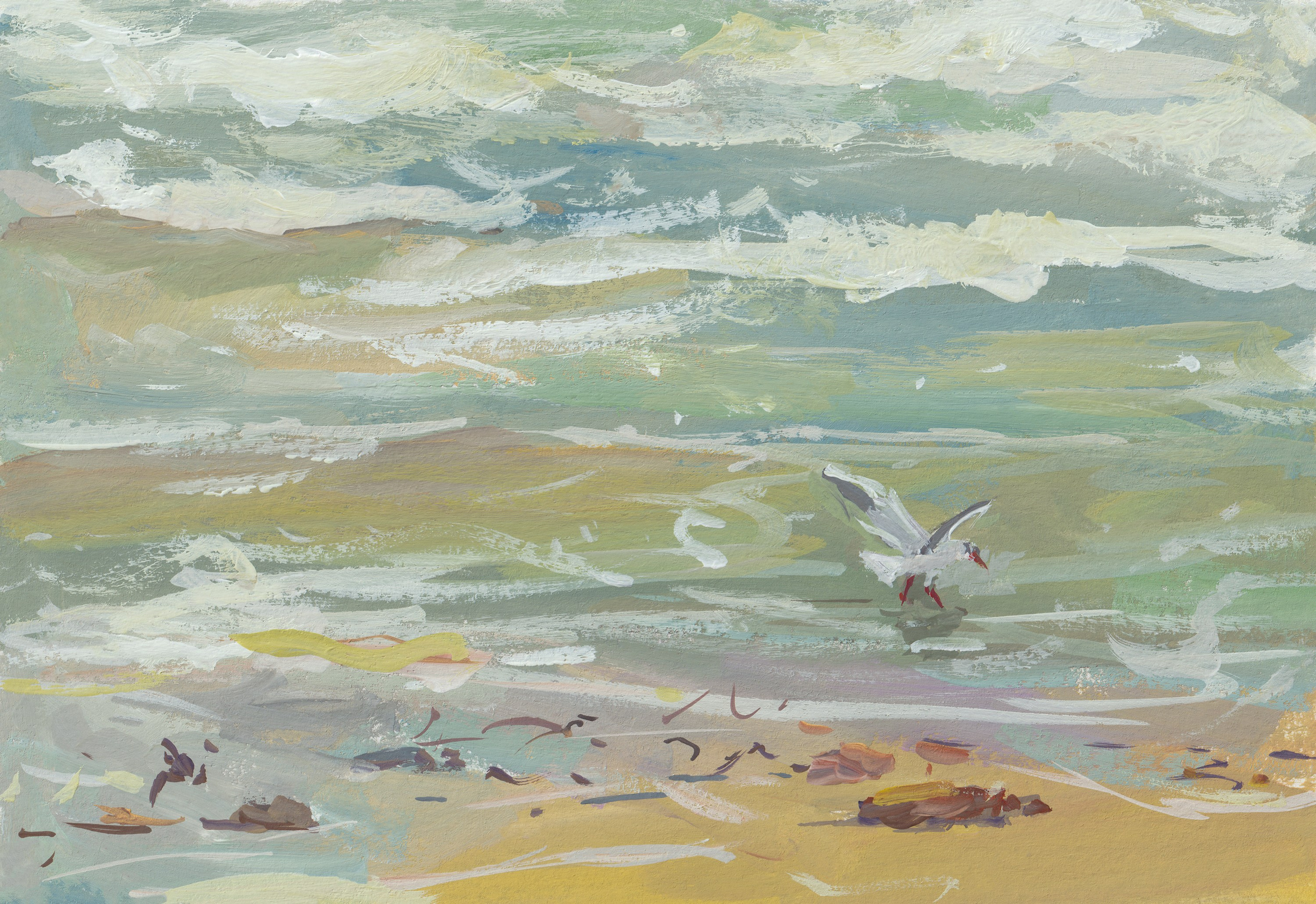 "Бегущая по волнам" бумага, гуашь 15х21см, 2025