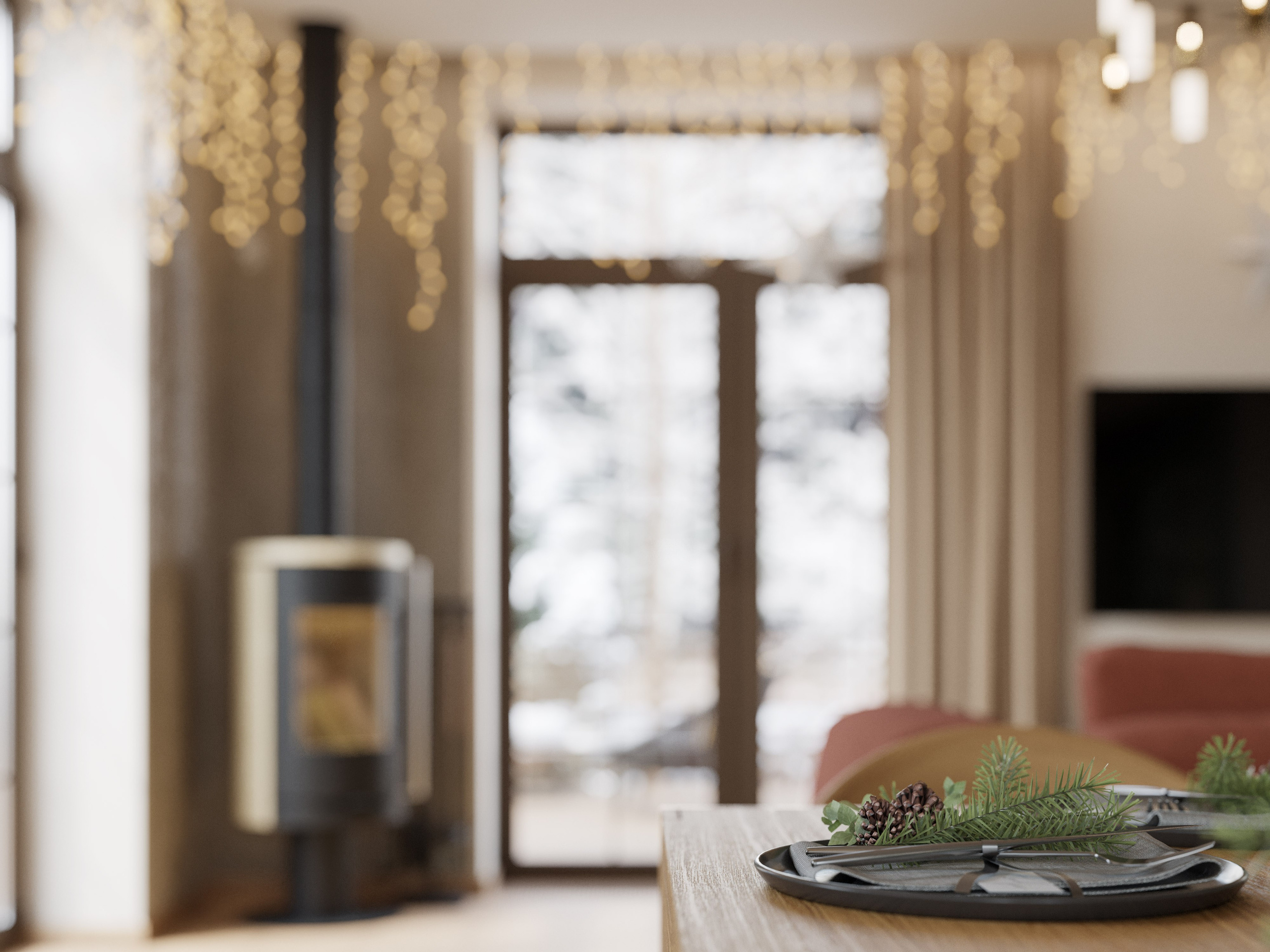 Новогодний декор на посуде в столовой