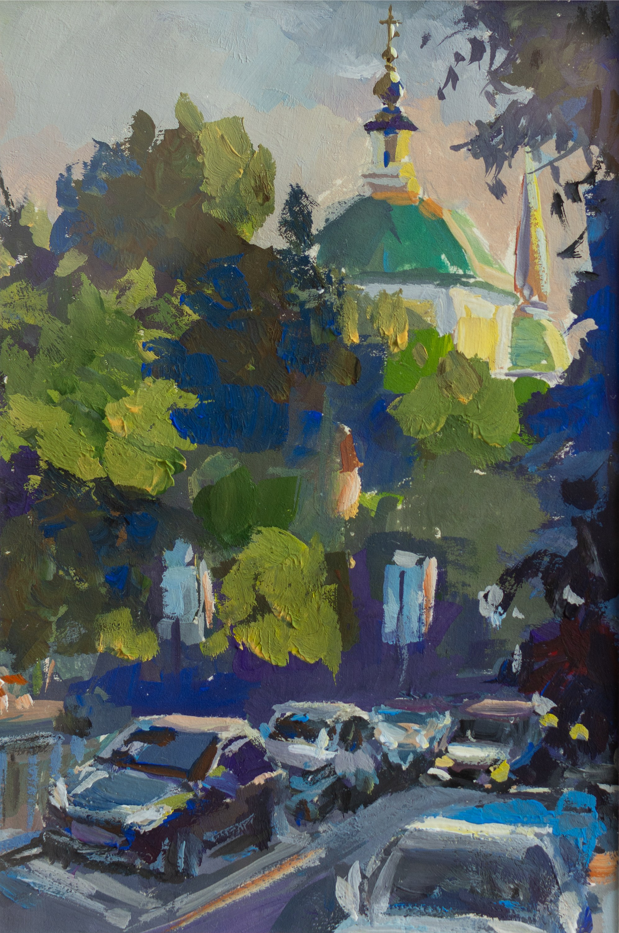 "Вечер в Воронеже" бумага, гуашь 15х10см, 2024