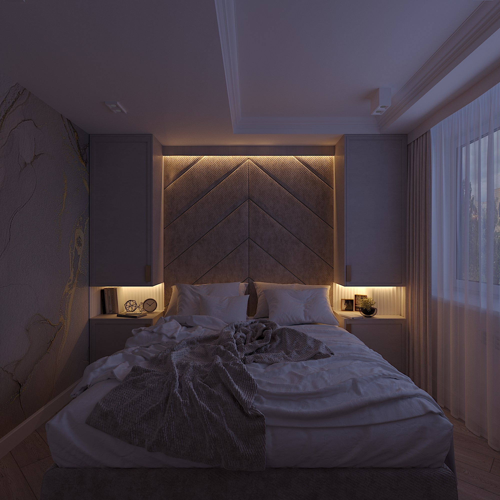 Светлая и уютная спальня. Студия интерьерной визуализации и дизайна FishkaRom в Краснодаре и по всей России