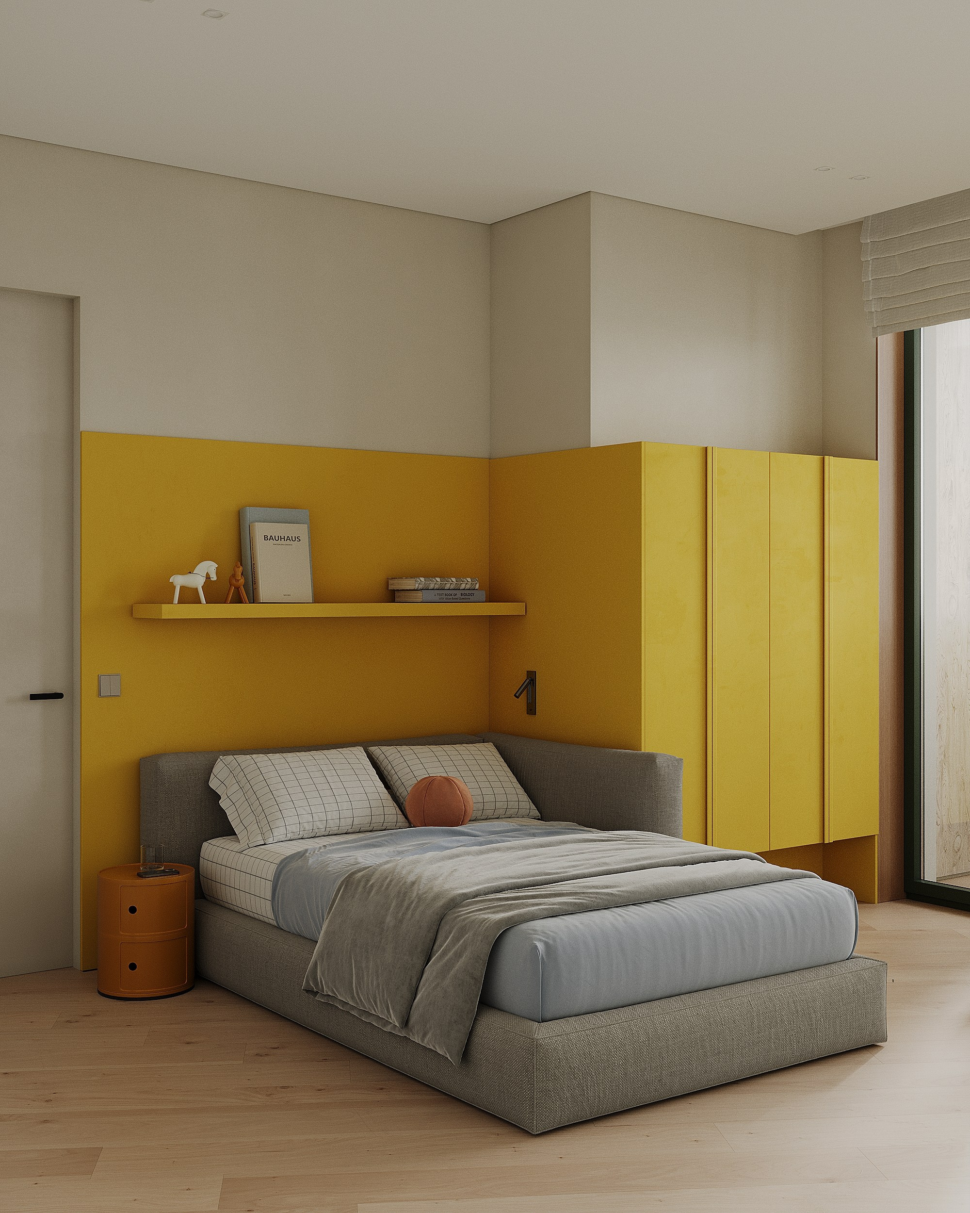 Детская. Яркая детская. Комната подростка. Минмализм. Светлый интерьтер. Яркий цвет. Минималистичная спальня. Дизайн интерьера. современный стиль, минимализм, функционализм, скандинавский стиль, interior design, minimalism