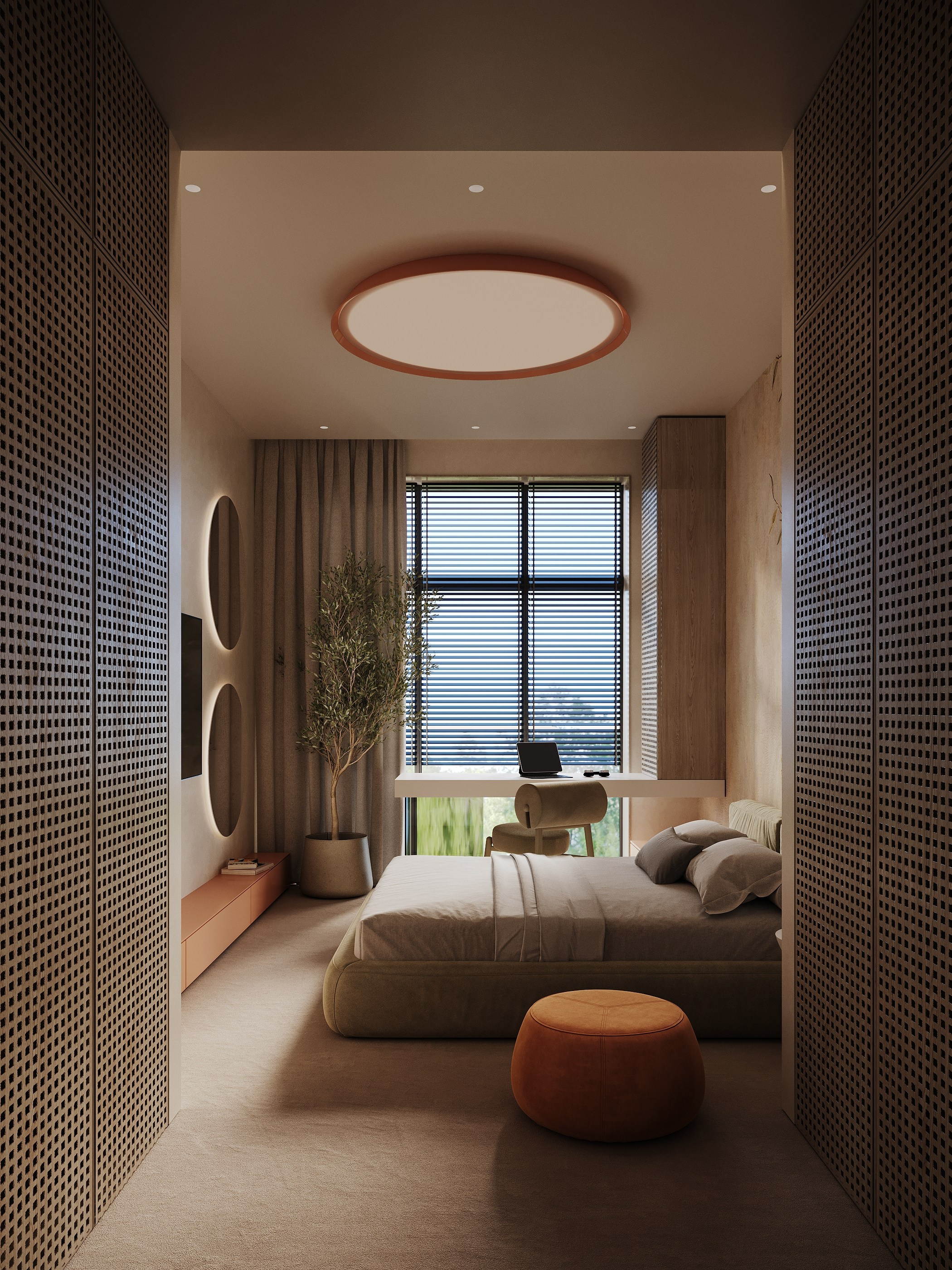 визуализация детской для подростка в нежных тонах  в минималистичном современном  стиле 