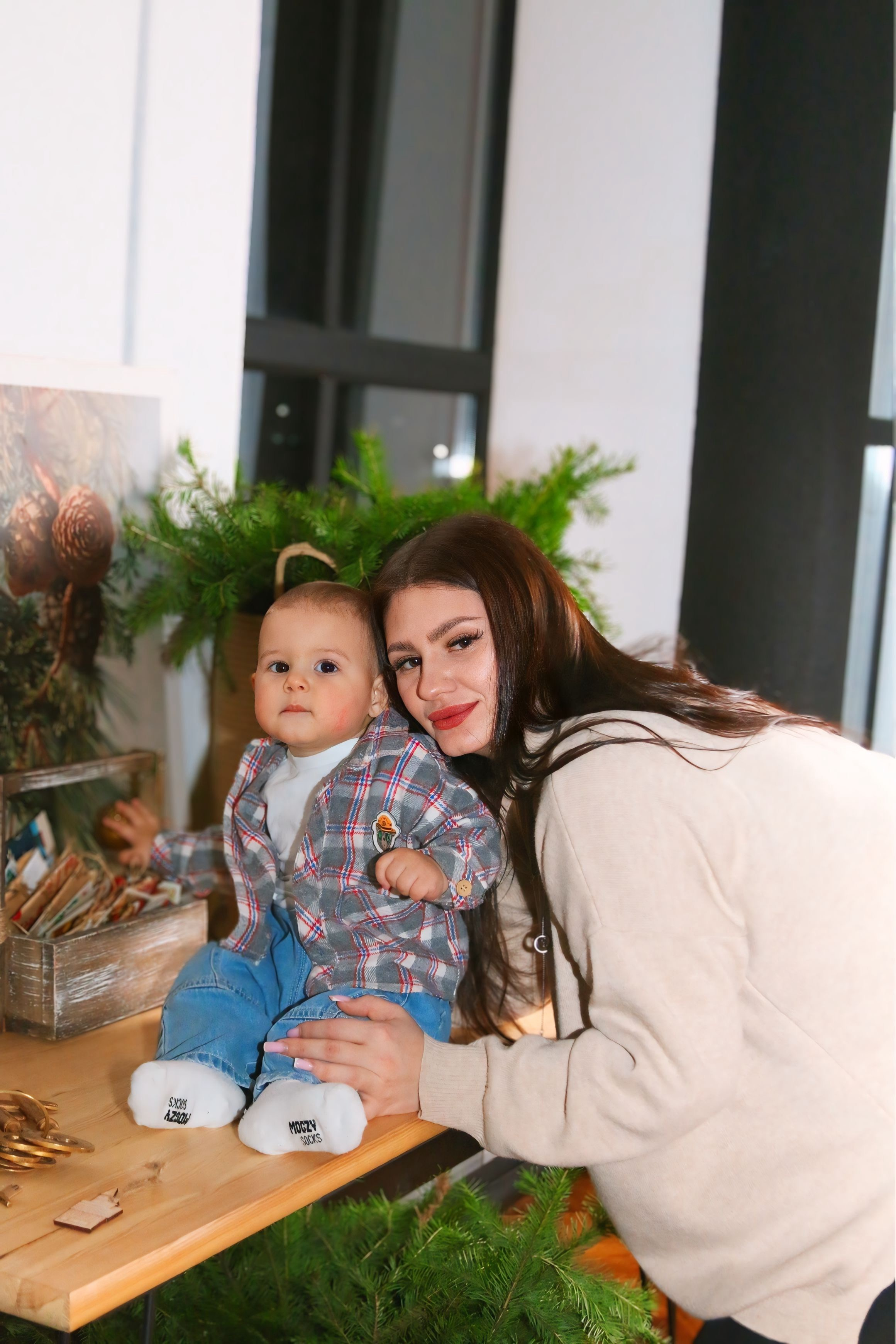 Новогодняя фотосессия мамы с сыном