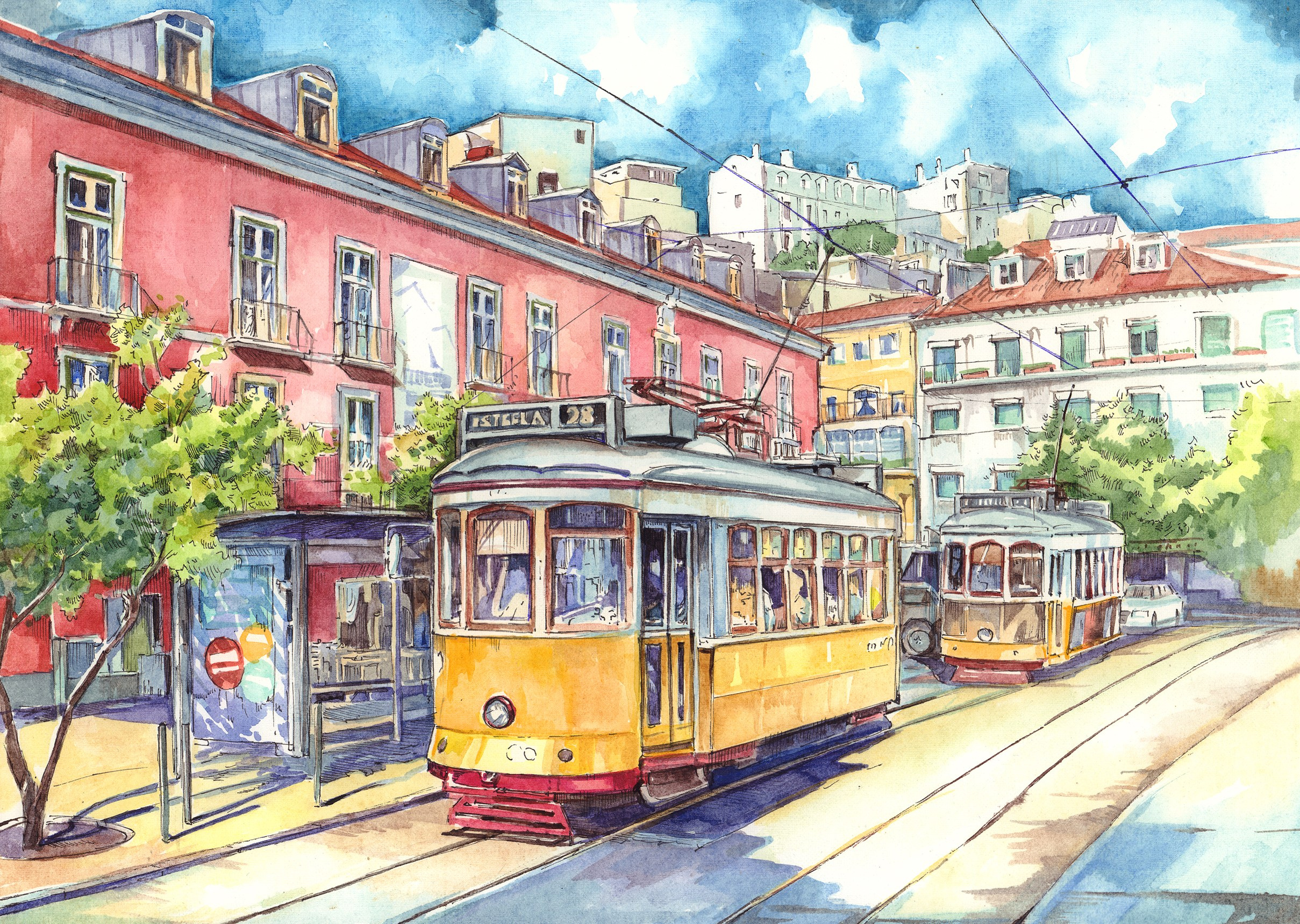 Трамваи. Художник Александр Петрунин