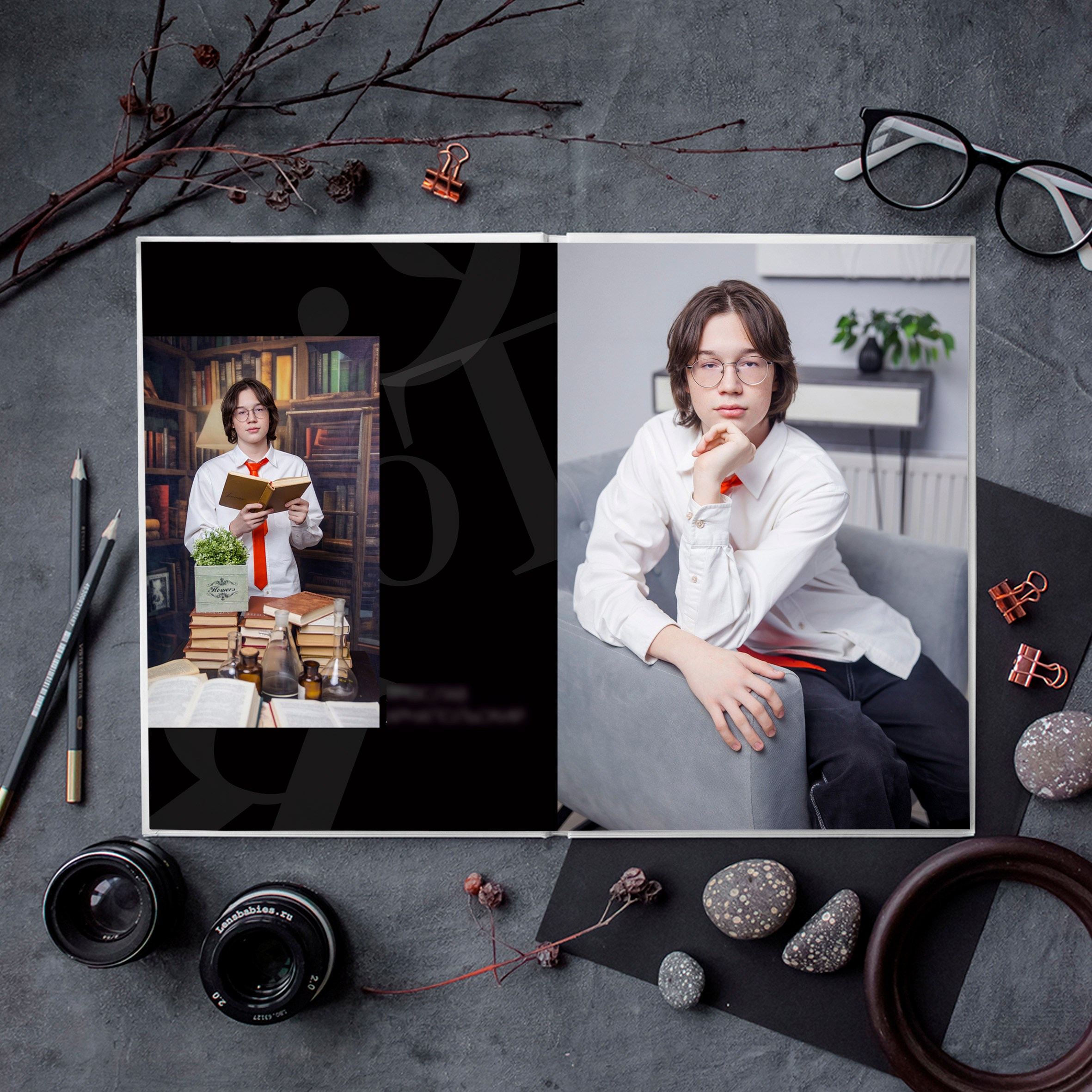 Выпускной альбом для старшей школы в Зеленограде в тёмных тонах. Выпускные альбомы в Зеленограде и Москве