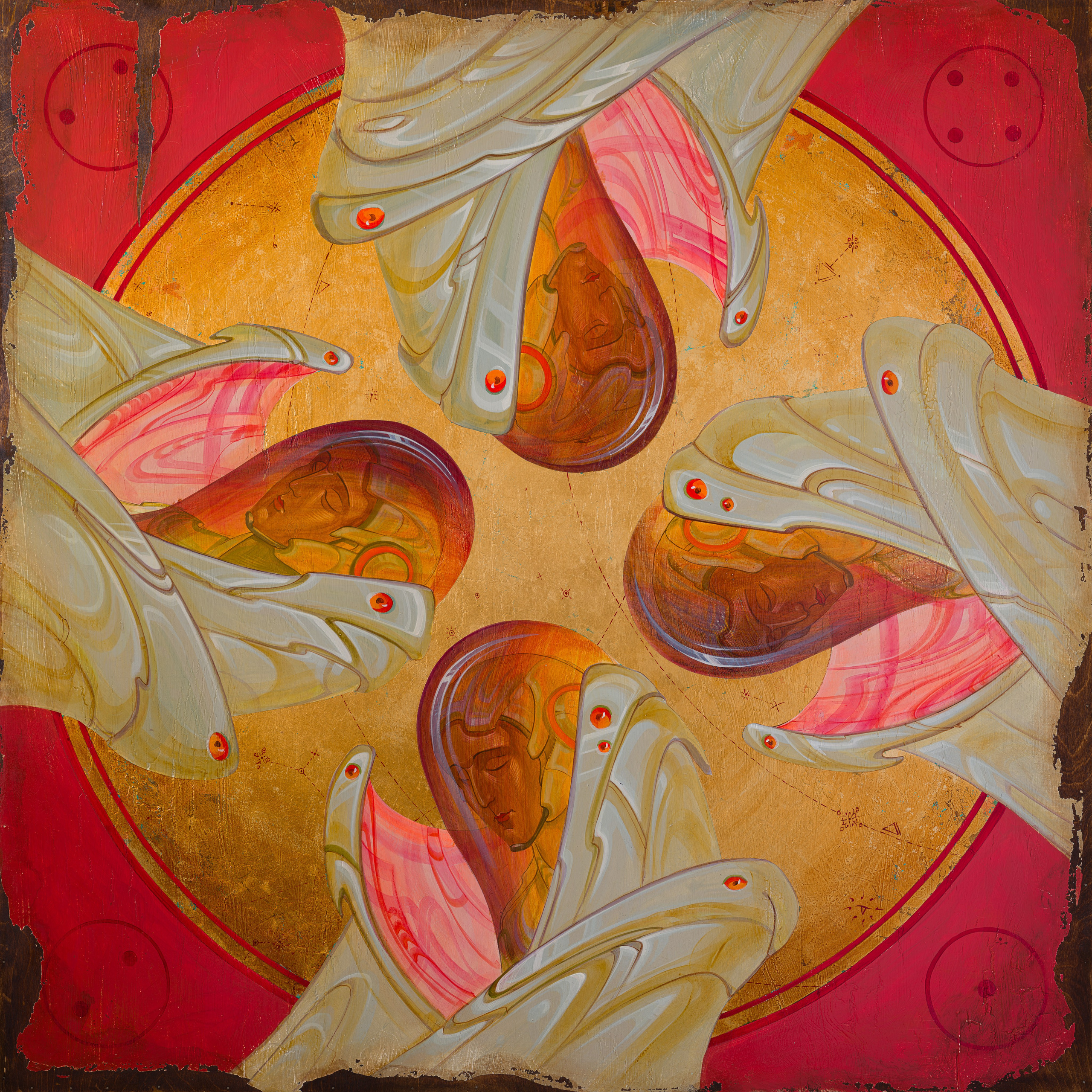 «Тетраграмматон» - художник Антон Фролов (дерево, темпера, поталь, 120x120 см, 2026)