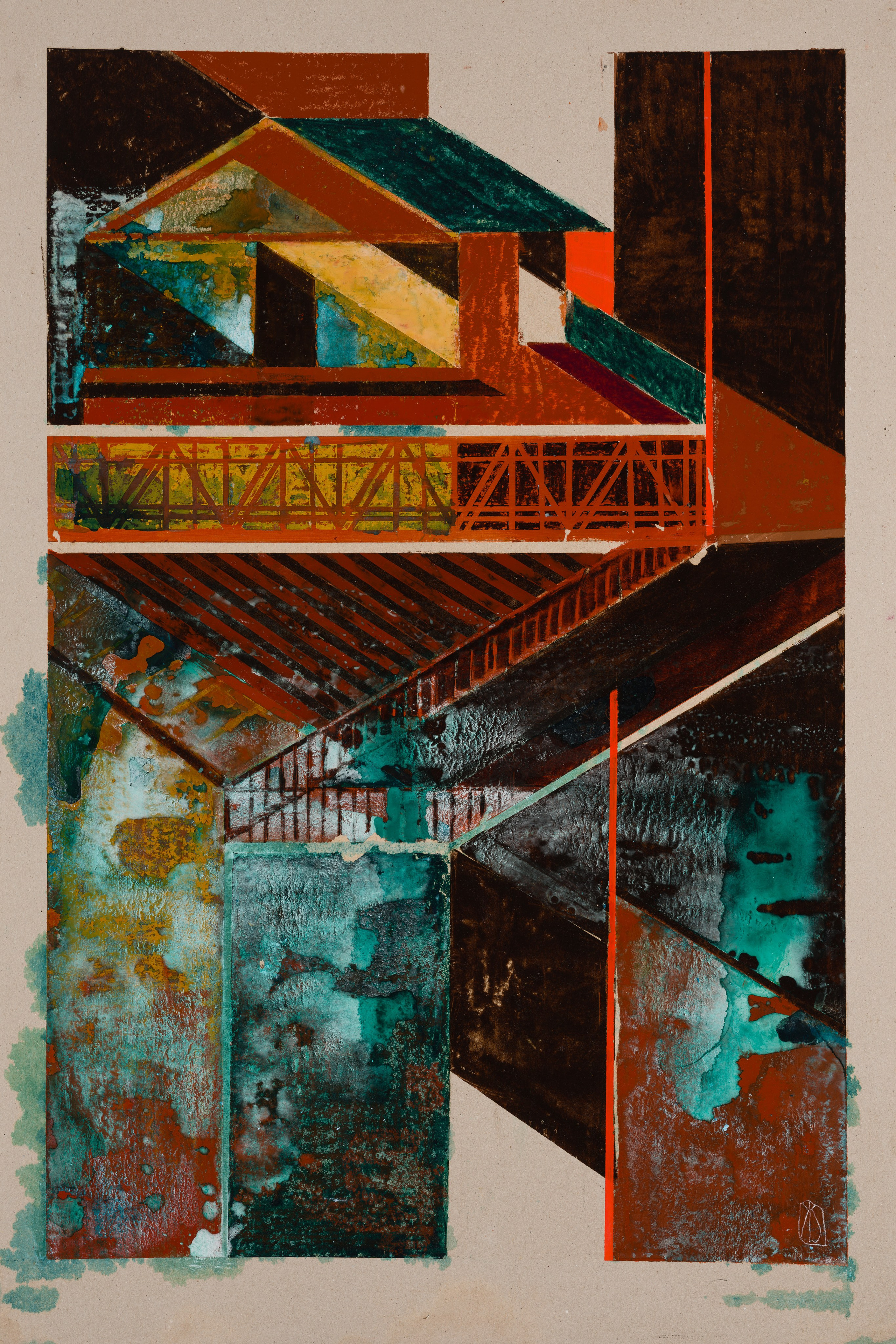 «Завод 4» - художник Лариса Блохина (картон, смешанная техника, 119x79 см, 2024)