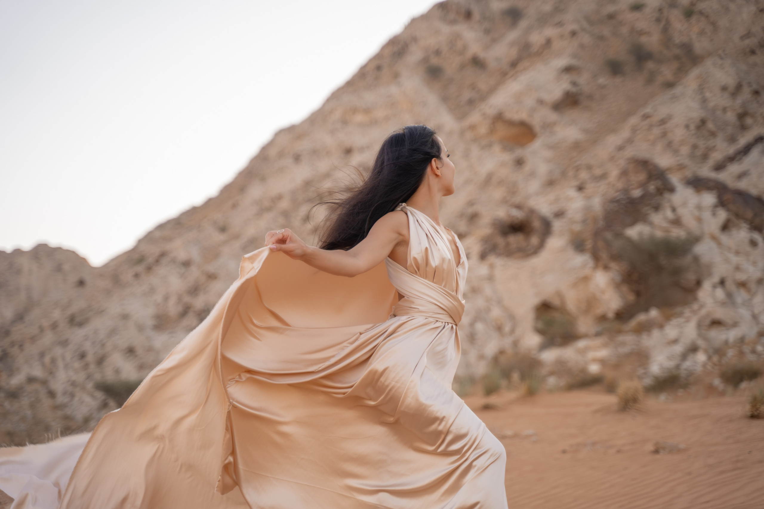 Flying dress in desert