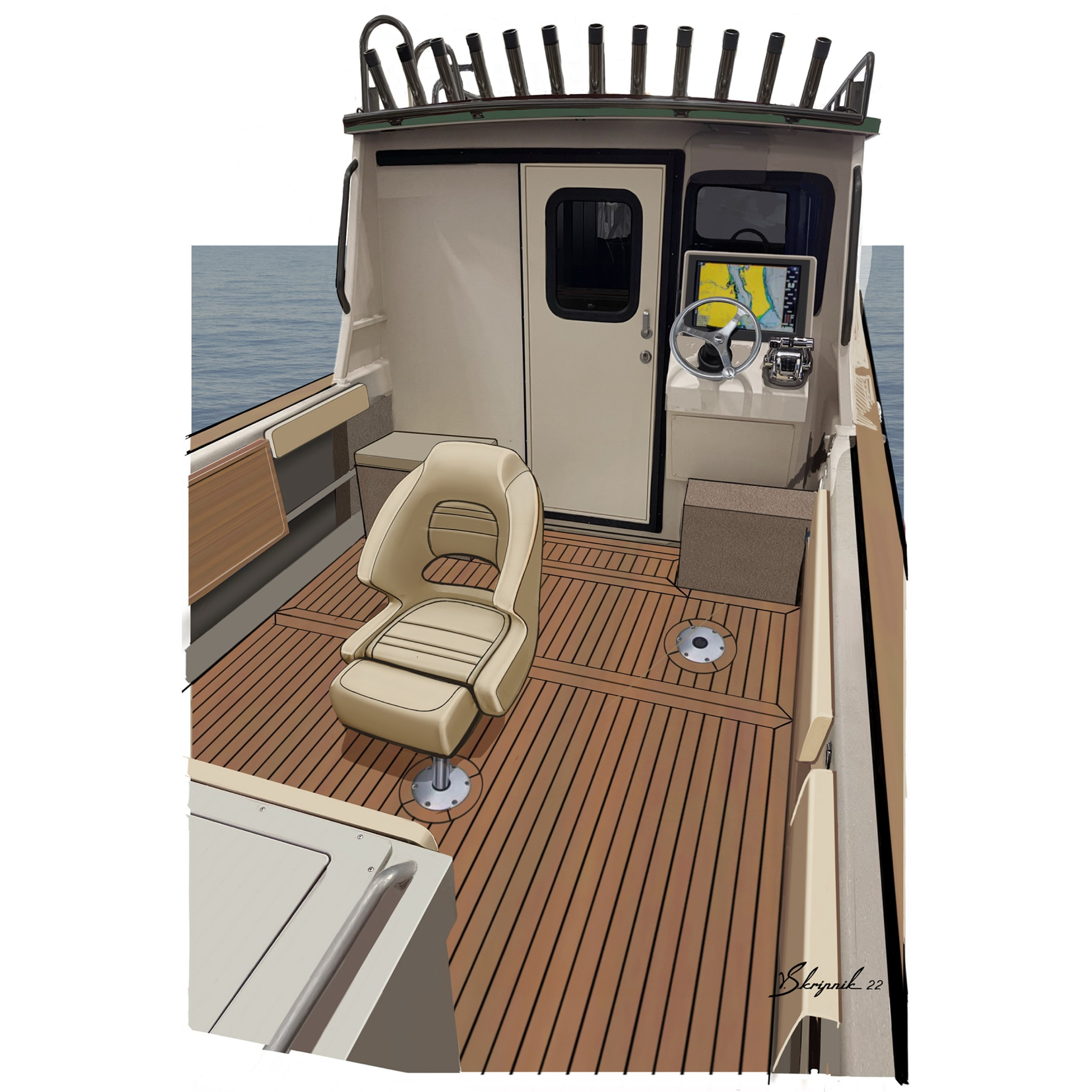 Дизайн персонализации Алюминиевого катера Weldcraft Cuddy King 300 OS. Design Yachts and Cars