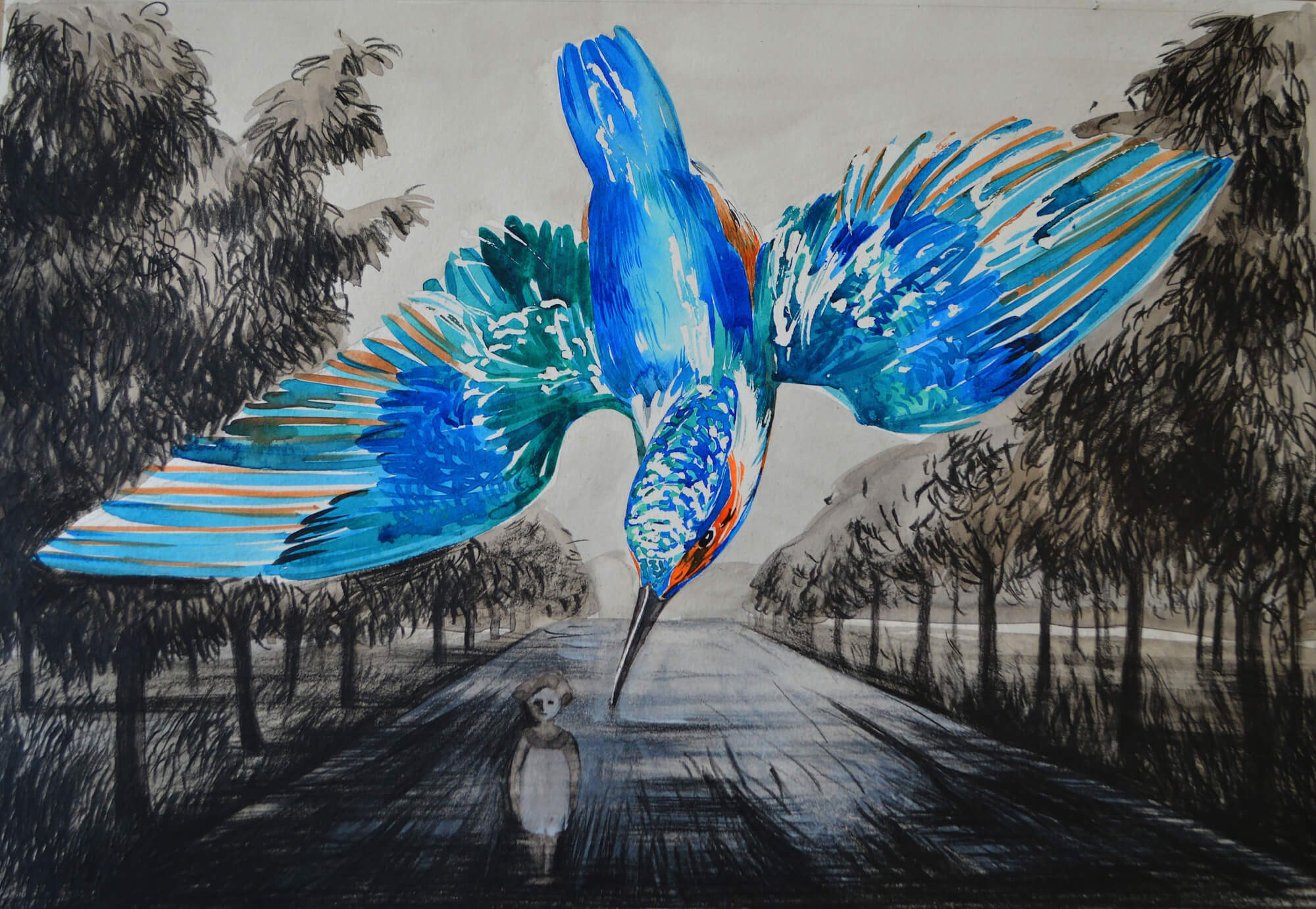 Happiness hit her, 29/42, mixed media on paper, 2019