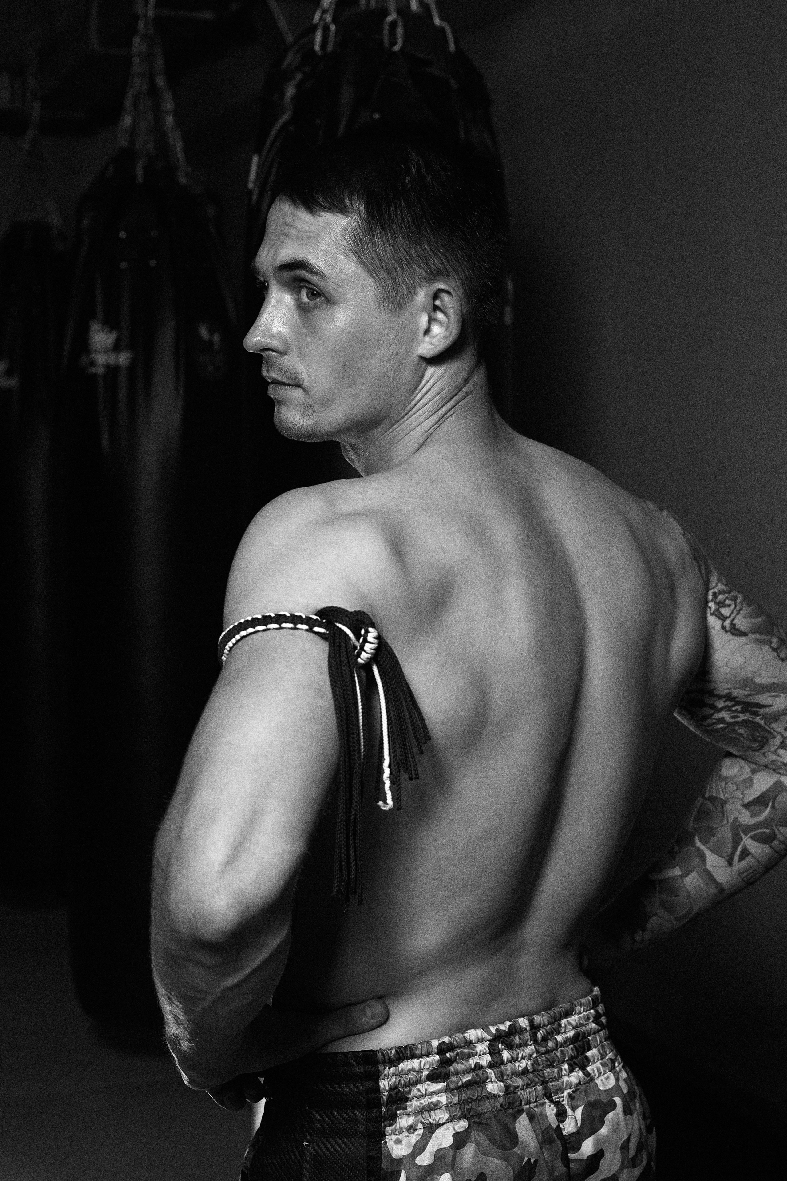 Male portrait of a man practicing Thai boxing