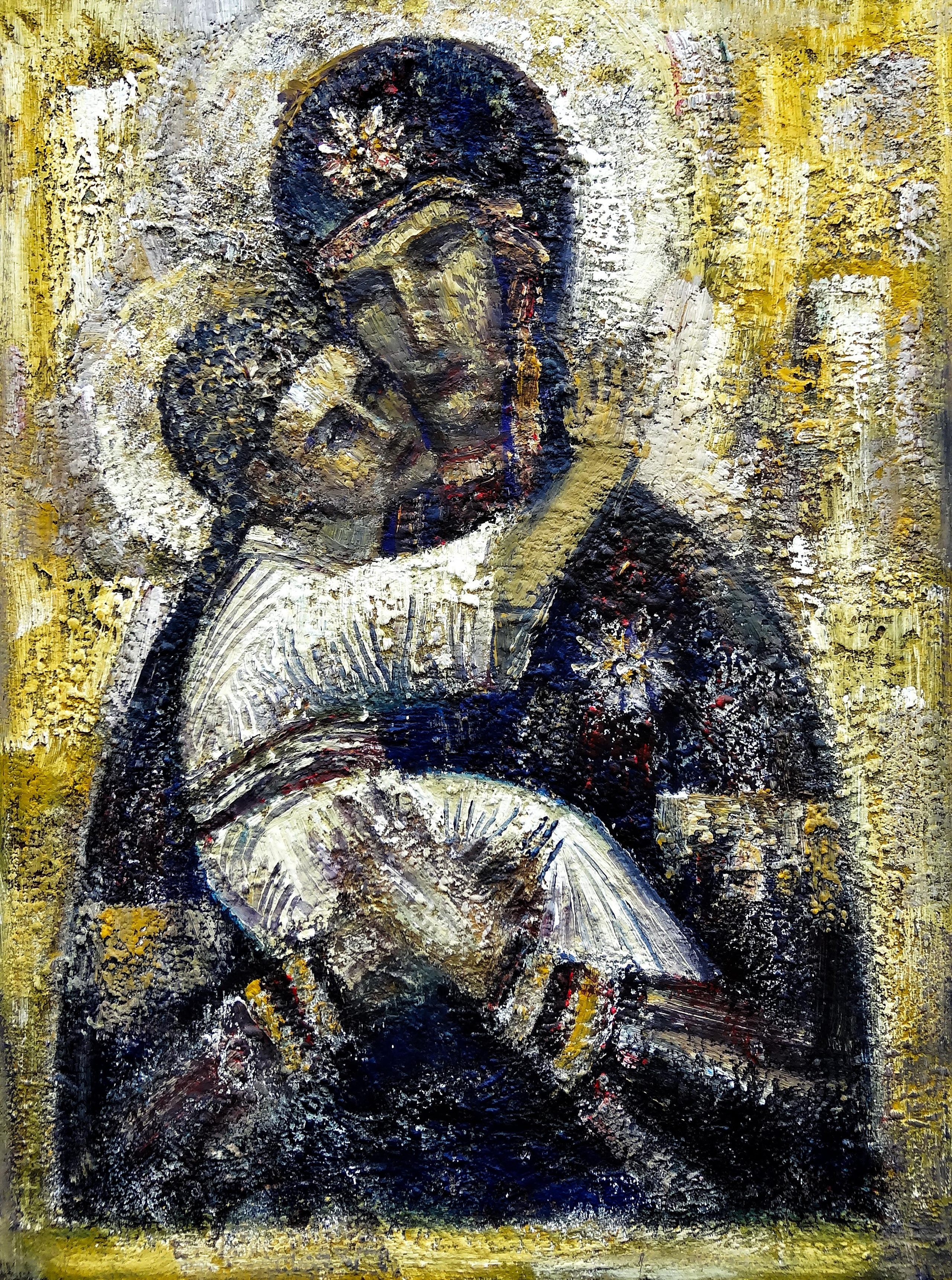 Коломенская Богоматерь с младенцем. 2014г. Холст, масло, акрил. 120Х90см. В частной коллекции.