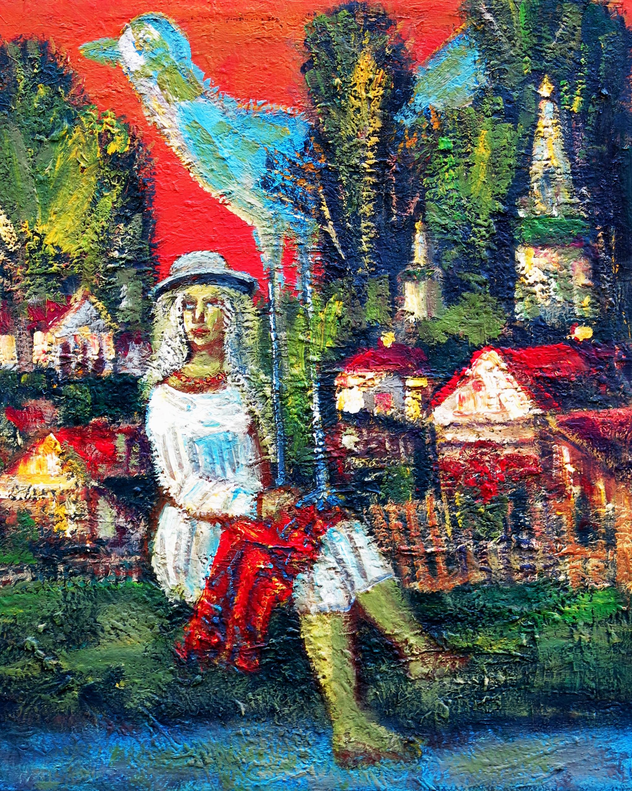 Девушка с птицей надежды. 1988-2014гг. Холст, масло, акрил. 90Х75см. Арт. ...