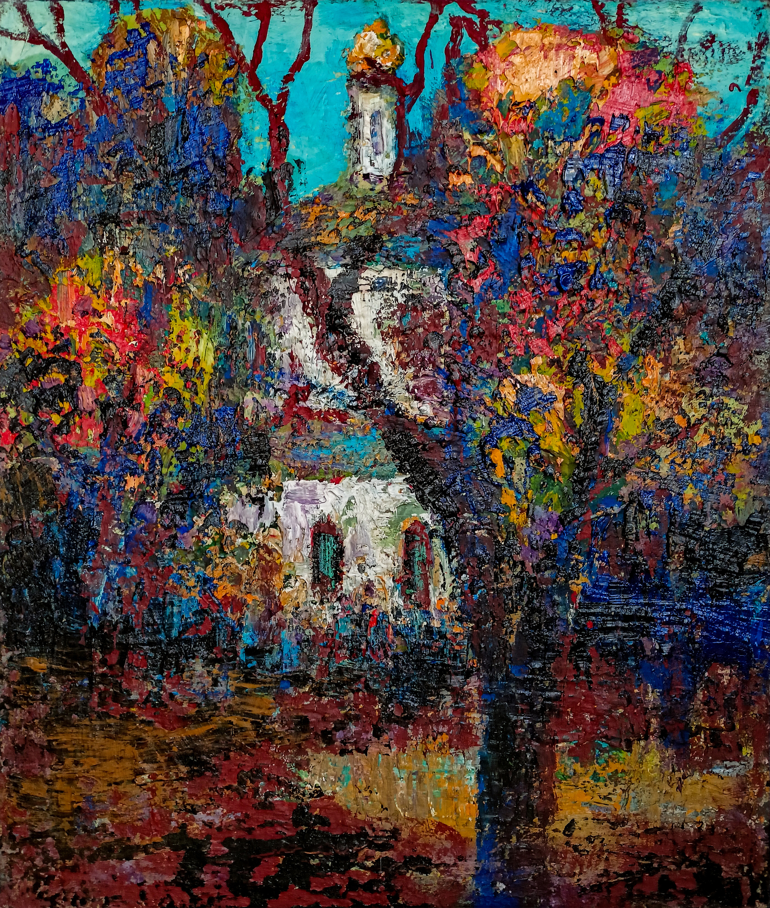 Пейзаж с церковью. 2010-2015гг. Холст, масло, акрил. 60Х50см. Арт. BP-050