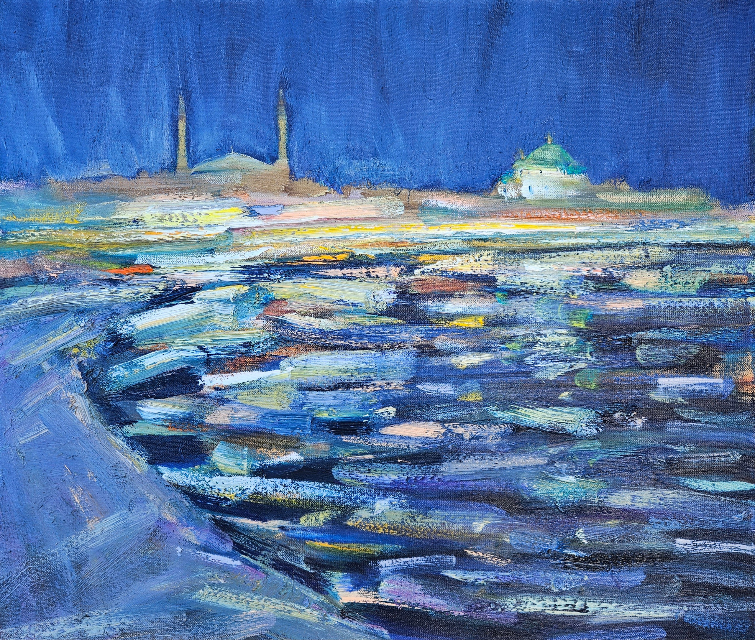 "Ночная Евпатория". 2026. Холст, масло. 60х70. Цена: 20000₽