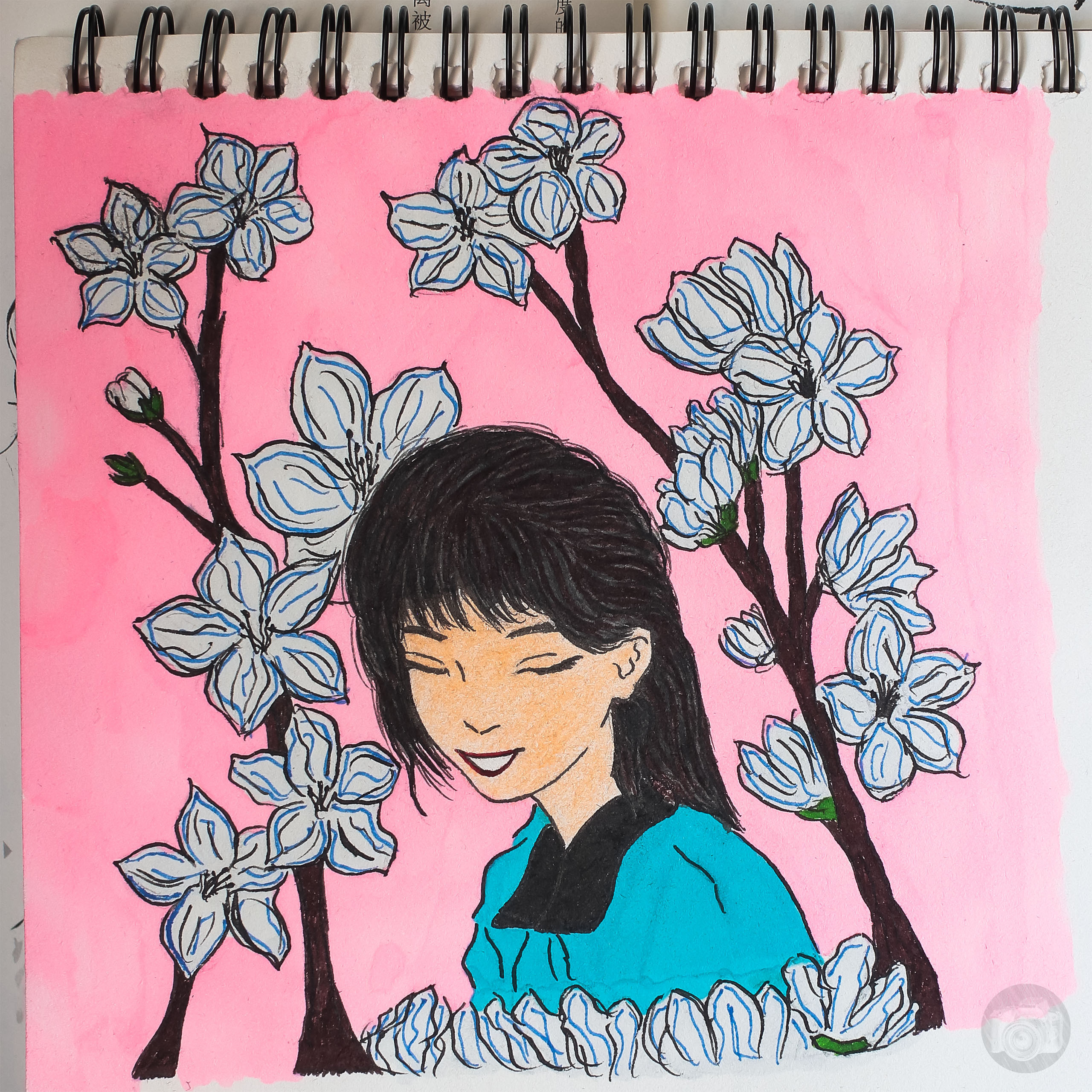 Рисунок смеющейся китаянки