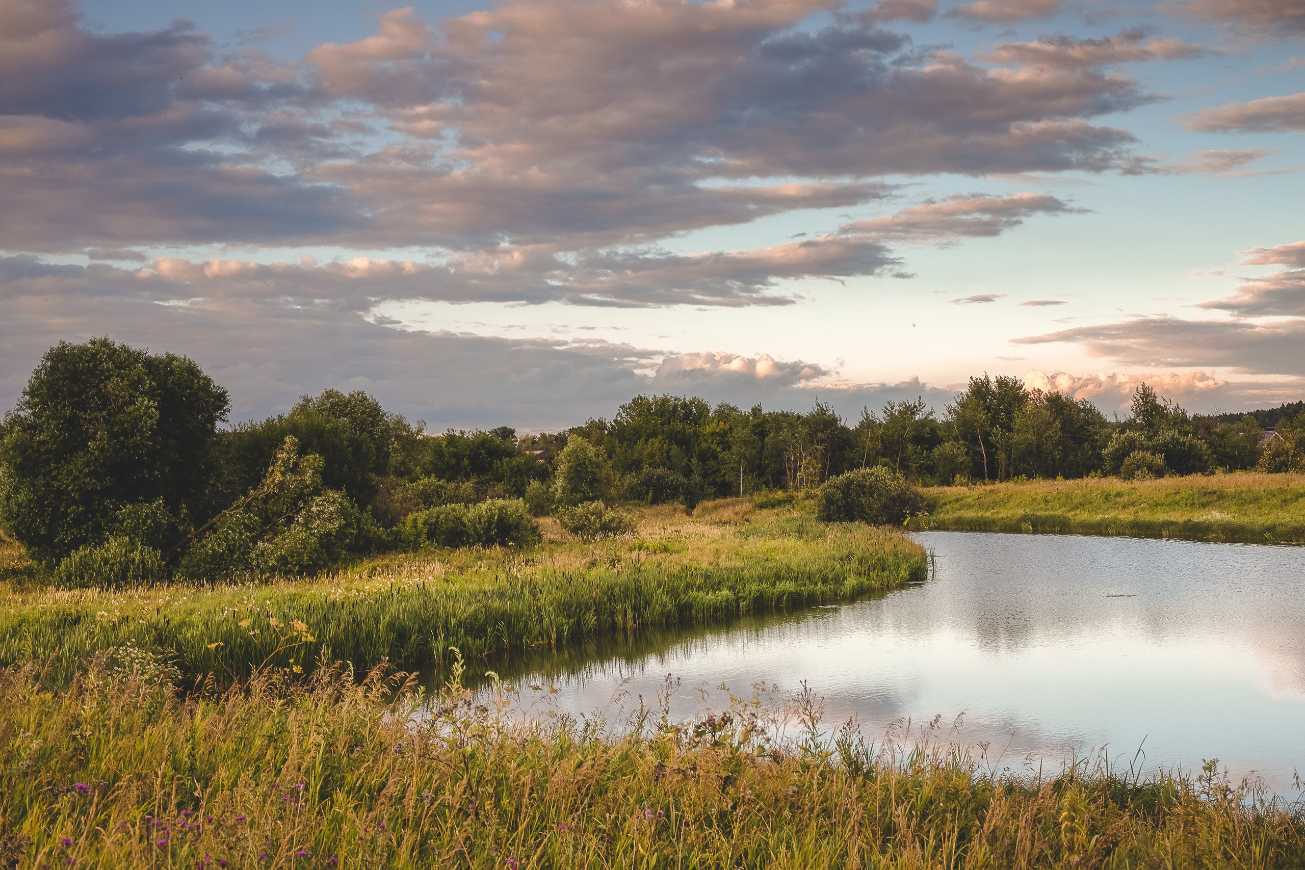 Летний вечер на реке перед грозой