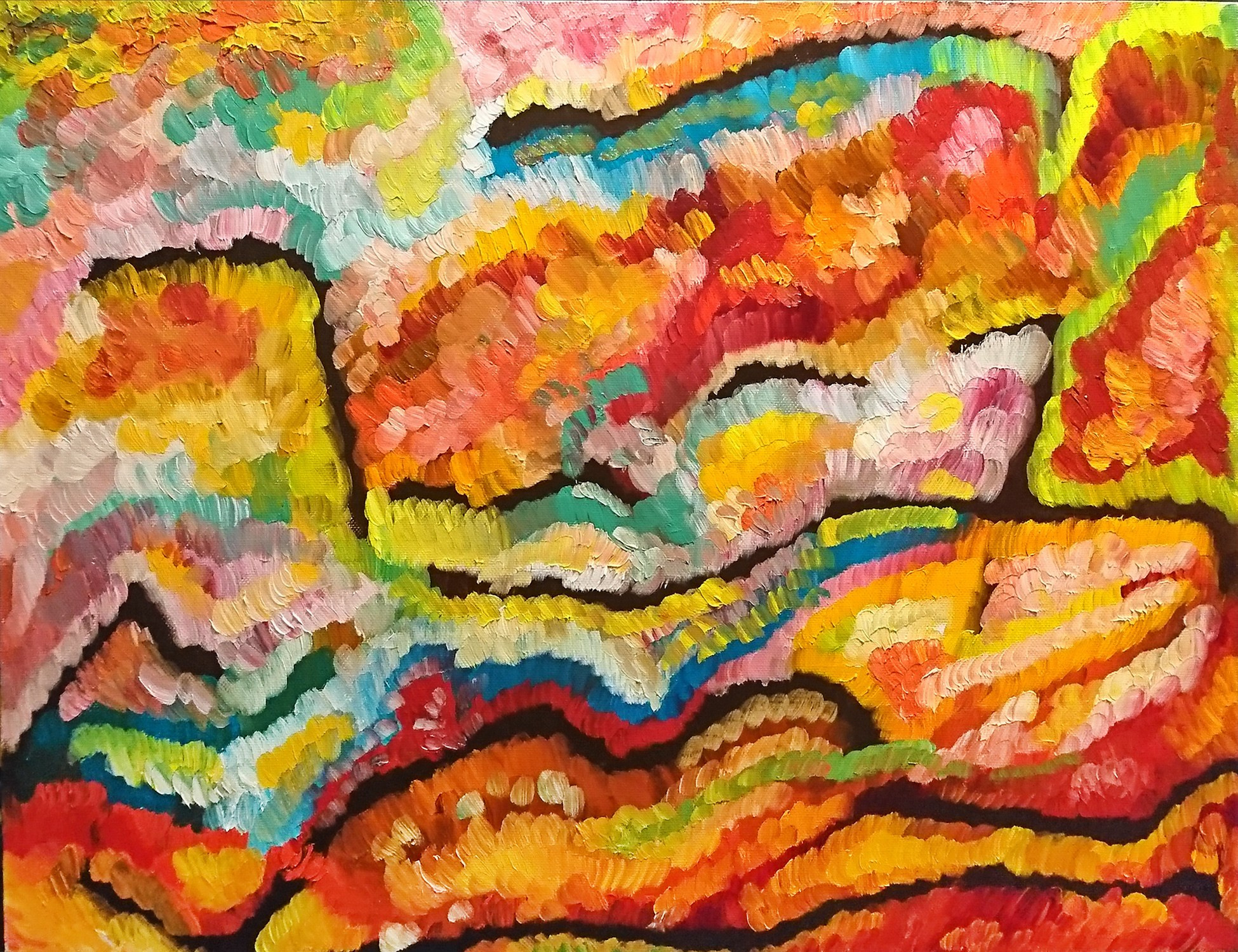 Картина с элементами абстракции и сюрреализма. Цветочное поле, без конца и края.