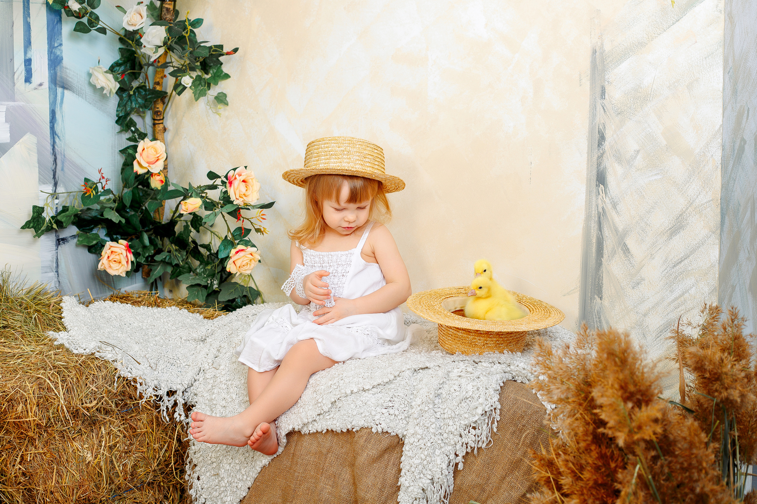 ребенок на стоге сена