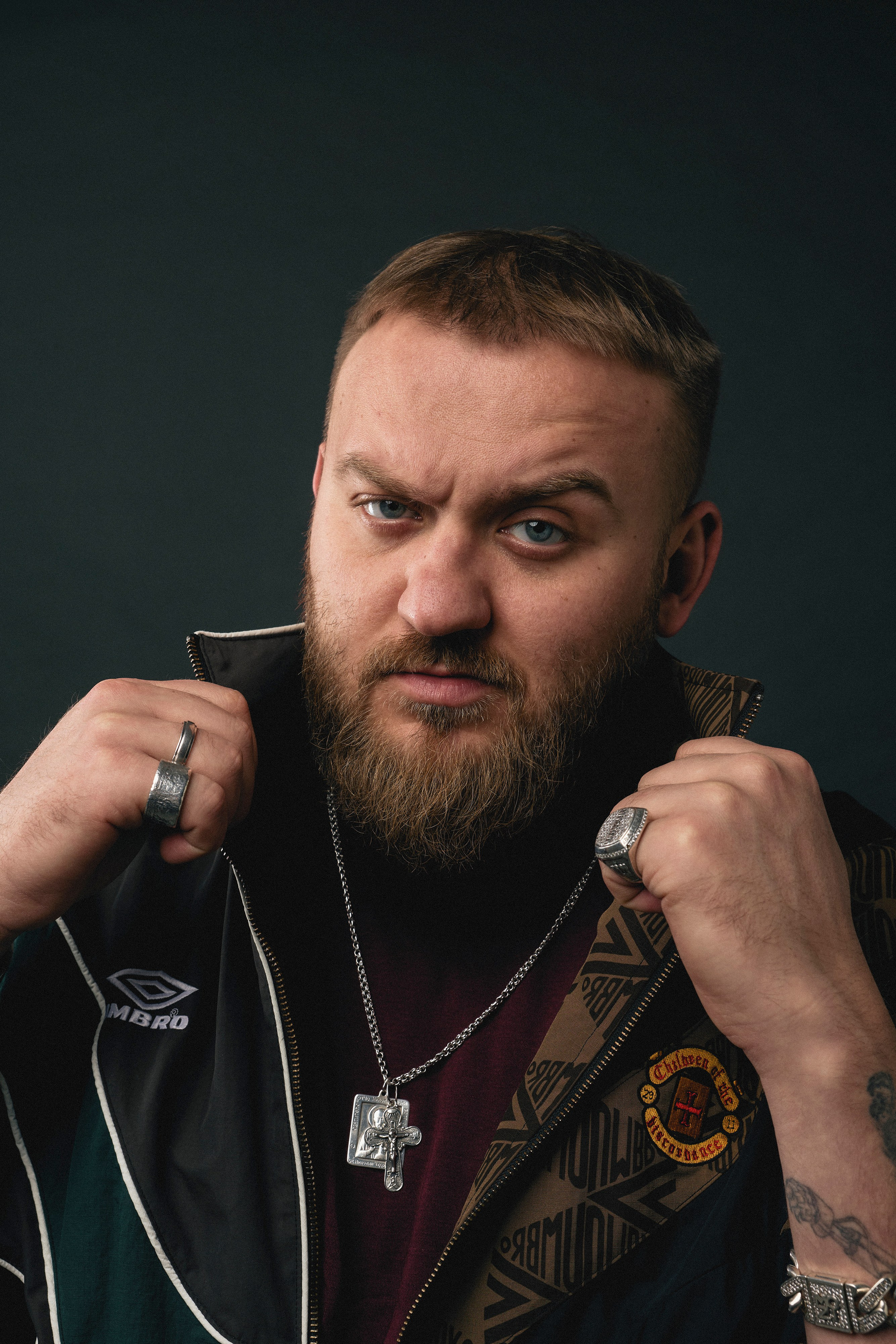 Portrait of stand-up comedian Pavel Dedishchev during a studio photoshoot in Barcelona