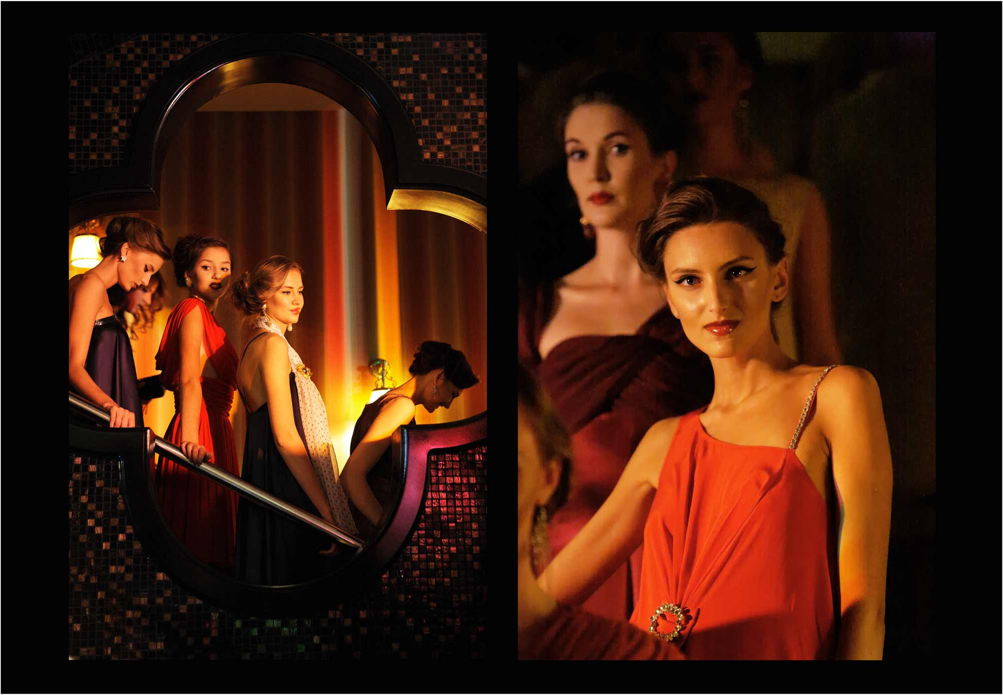 фешн репортаж, вечерний показ у моделей