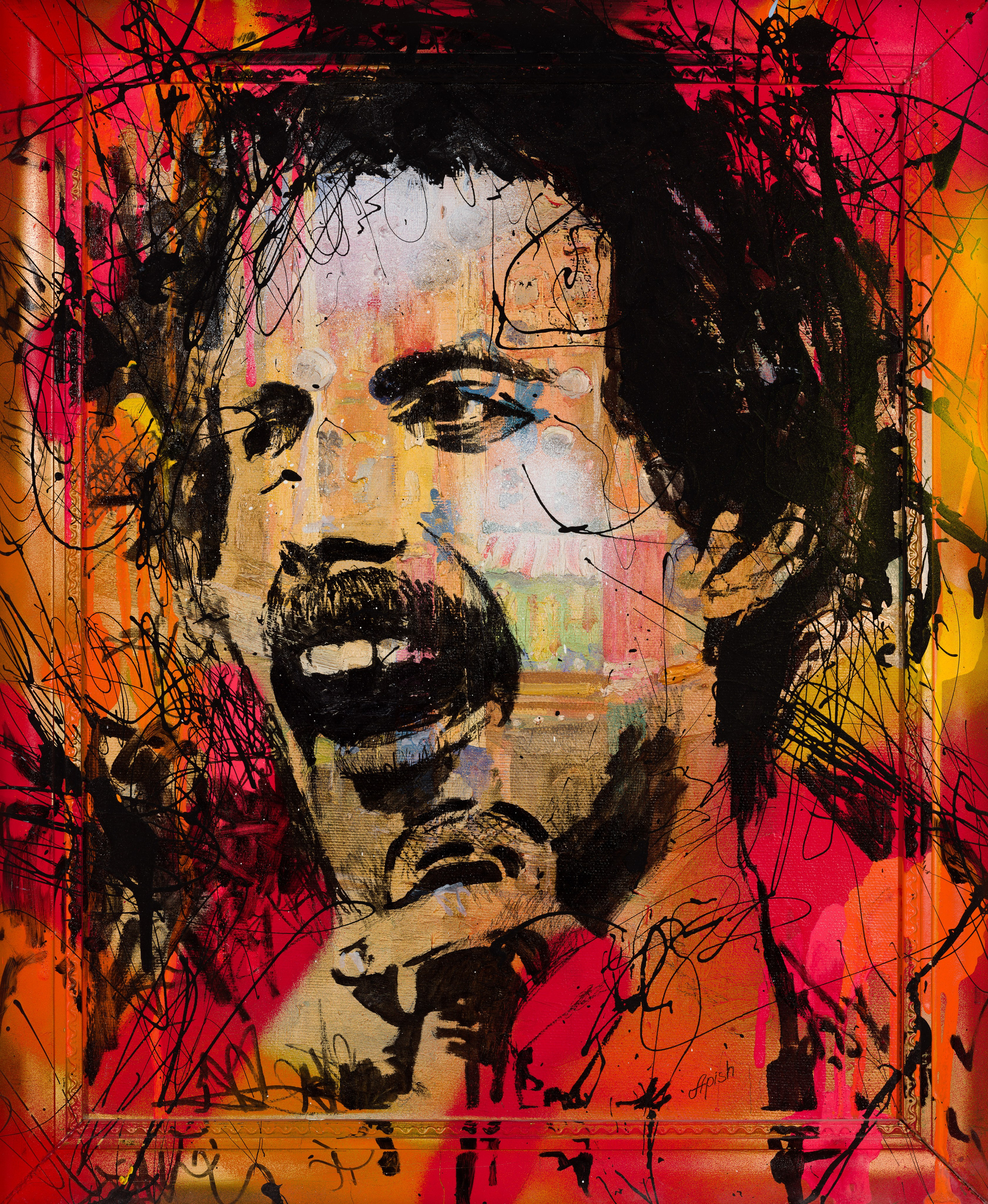 «Фредди Меркьюри» - художник Алексей Апиш (холст, смешанная техника, 50x40 см, 2021)