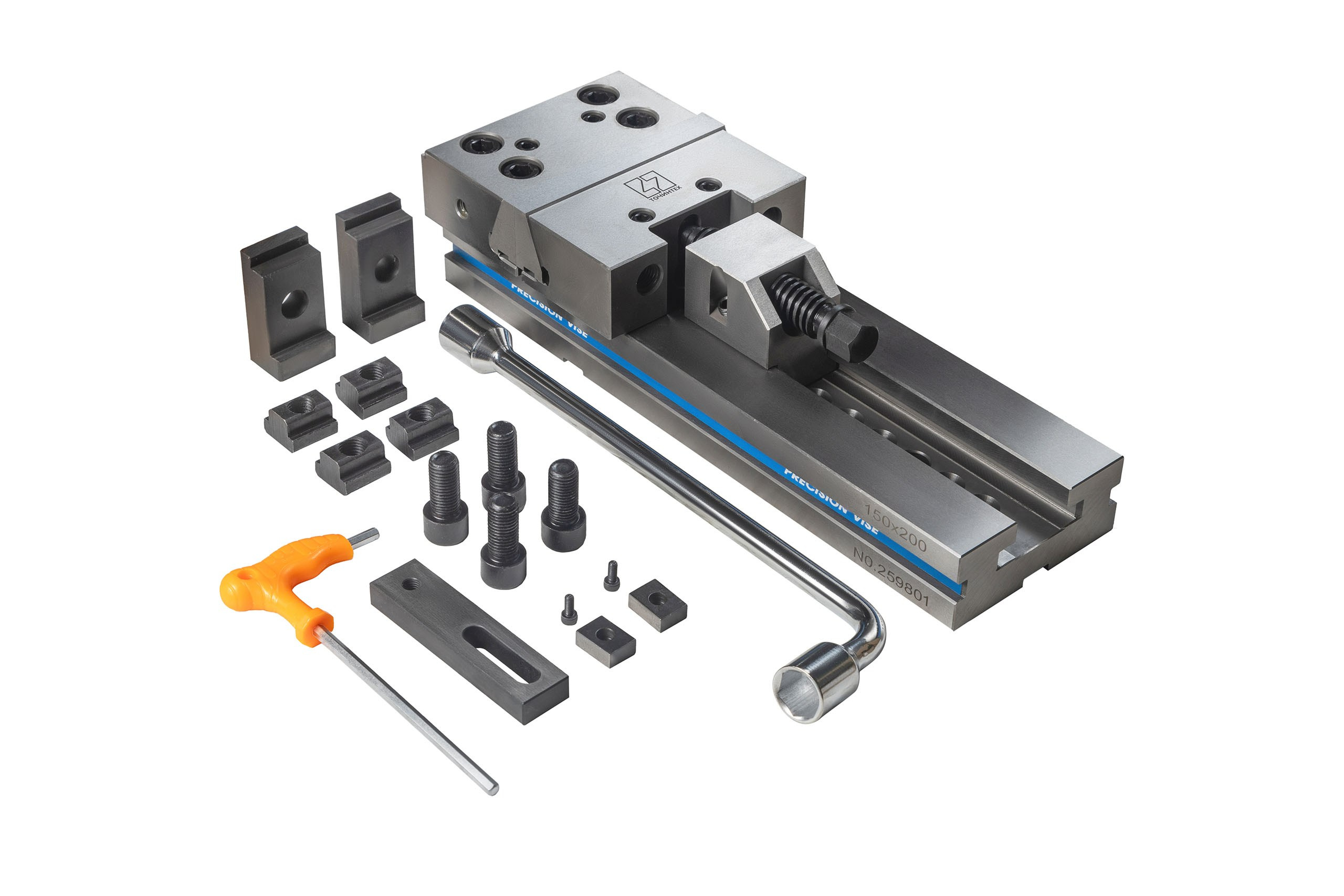 Предметная съёмка тисков, на белом фоне, в полной комплектации для каталога.