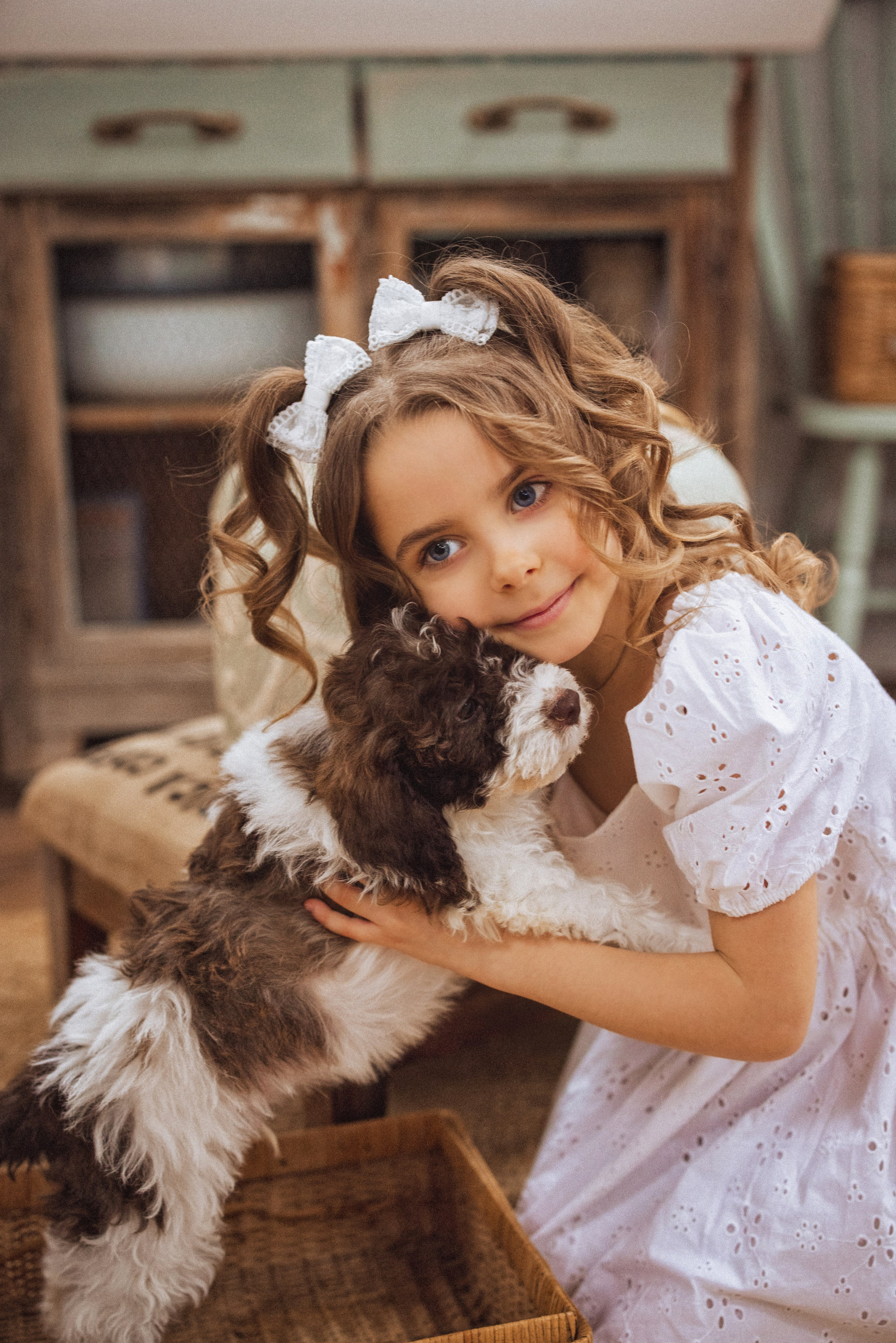 Фотосессия с щенками Лаго́тто-романьо́ло, в Винтажной фотостудии город Краснодар. Семейный и детский фотограф в Краснодаре Анна Трашкова