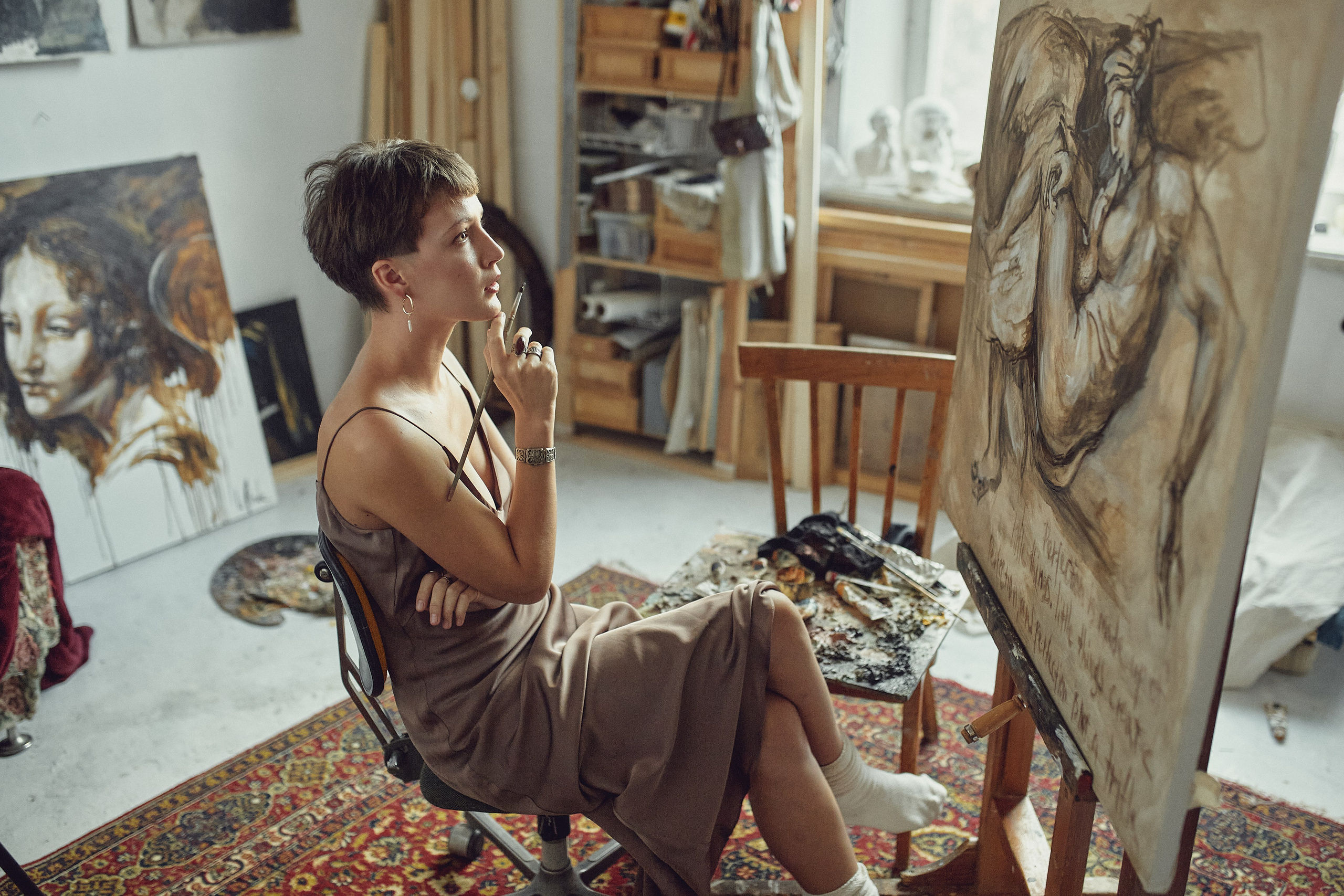 Съёмка в мастерской художника Лиды Железняк