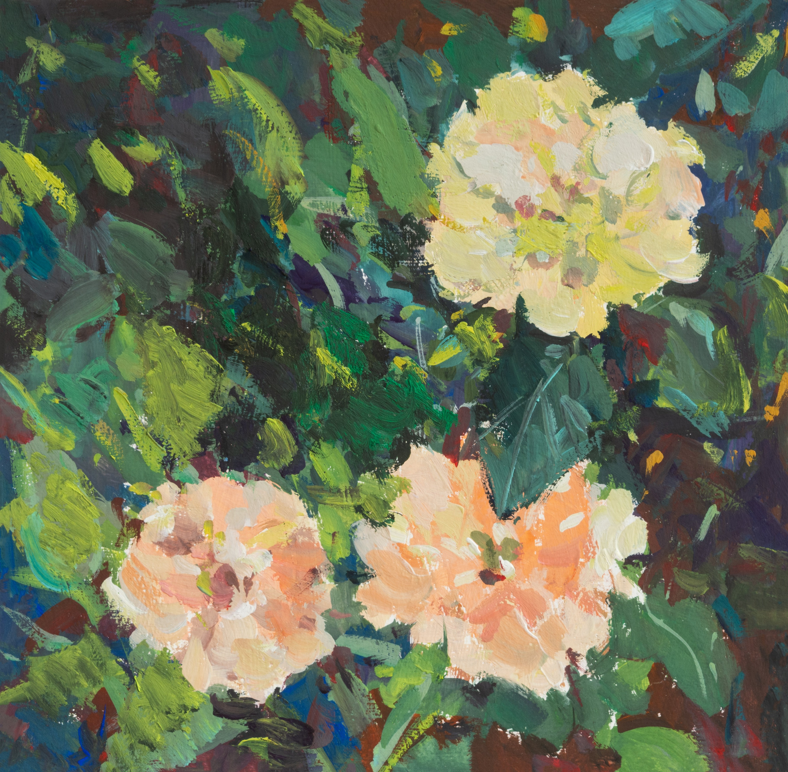 "Delicate roses" cardboard, gouache 17.5x18cm, 2025