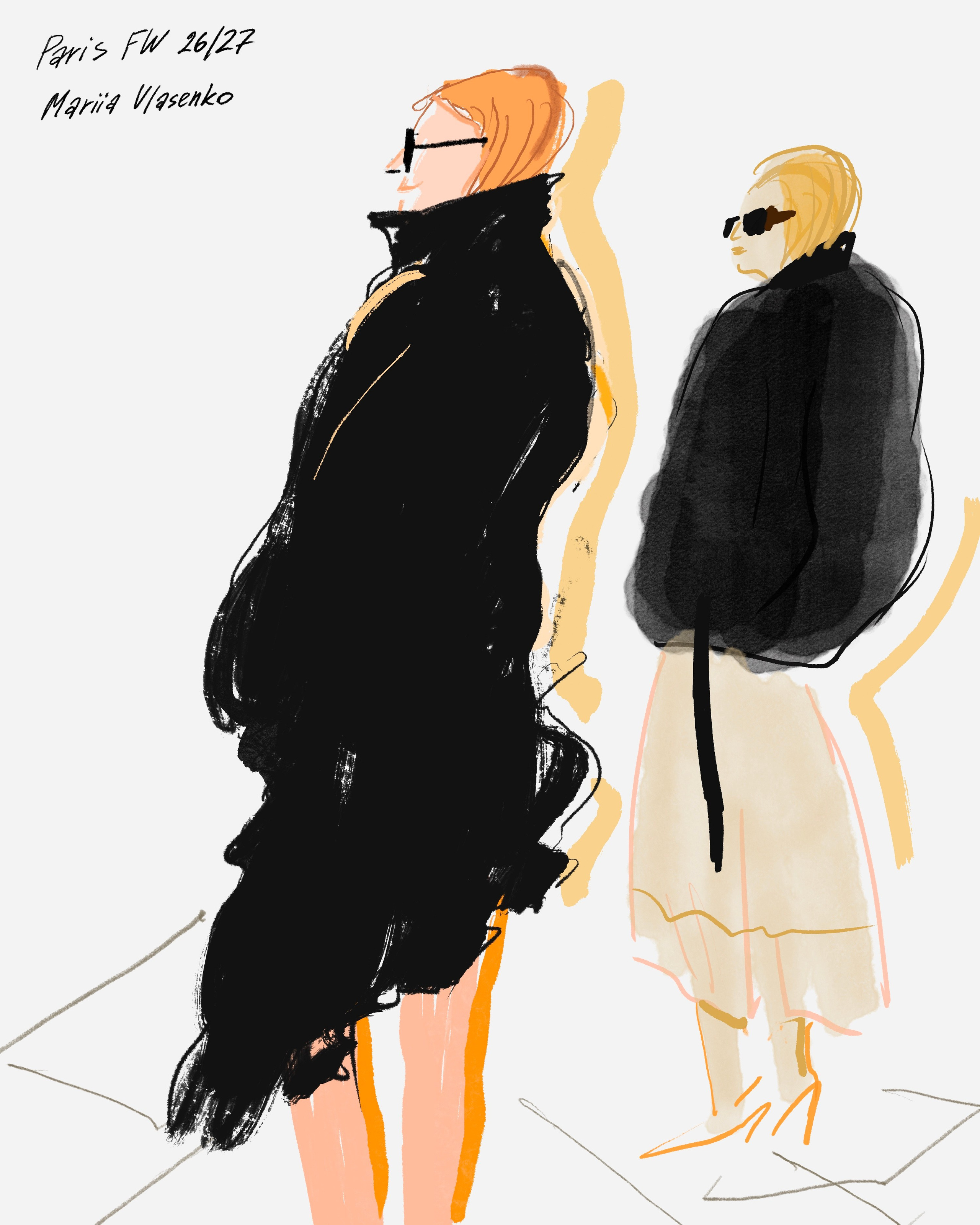 Paris FW 2026 Street Style Sketches. Фэшн иллюстратор из Москвы Власенко Мария