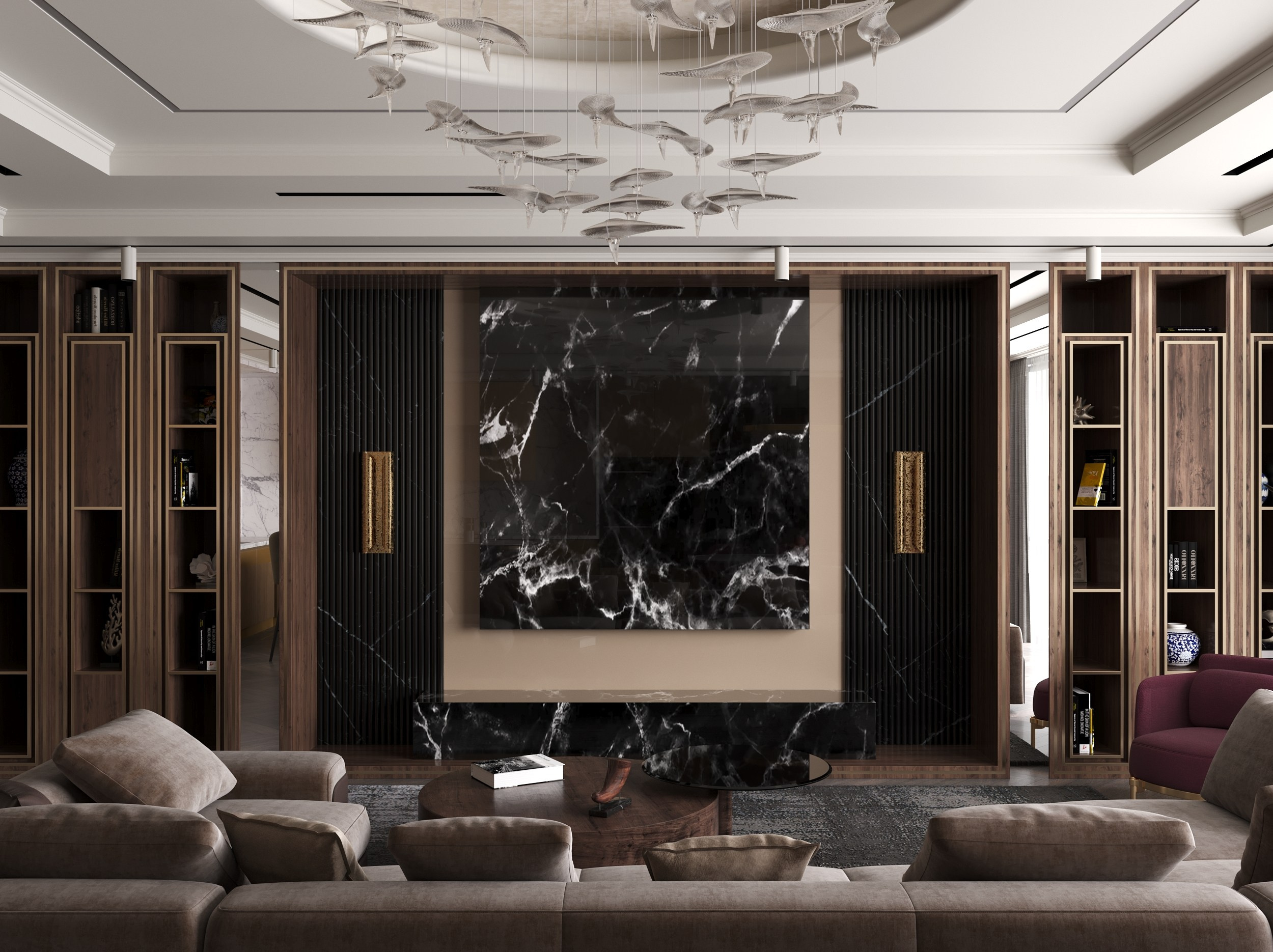 Гостиная — столовая. 3D визуализация