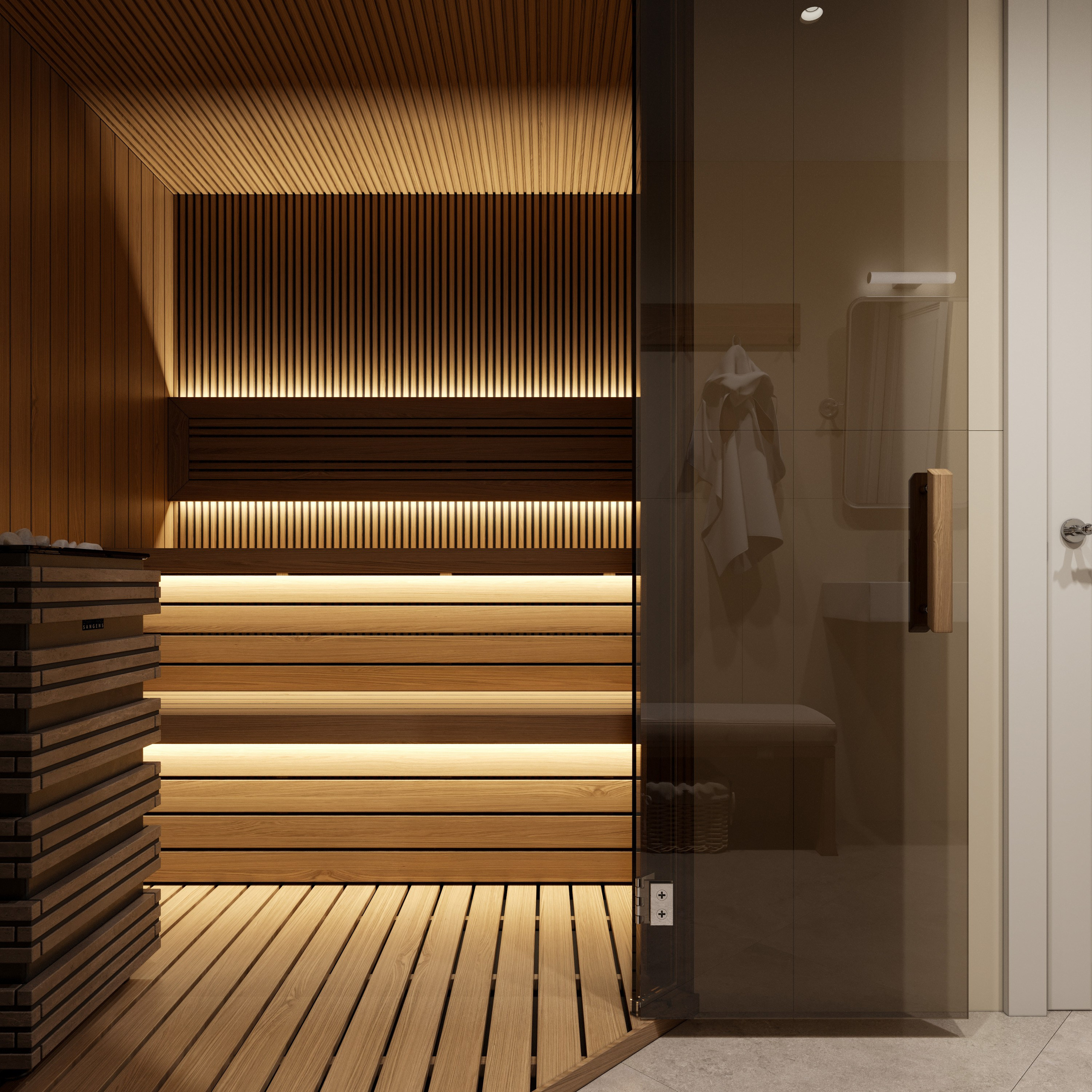 Парная в загородном доме на цокольном этаже