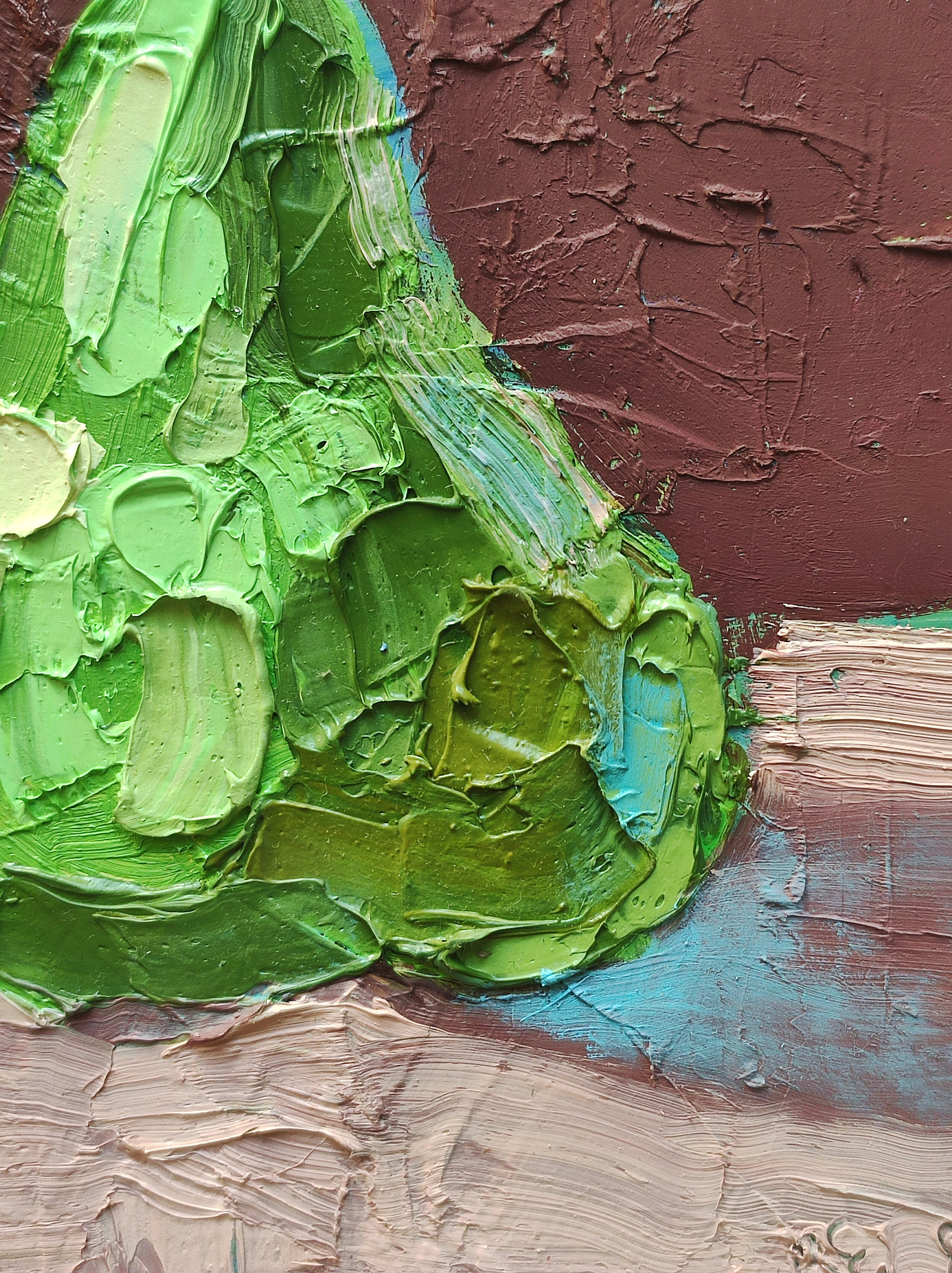 Текстурная яркая небольшая картина с грушей