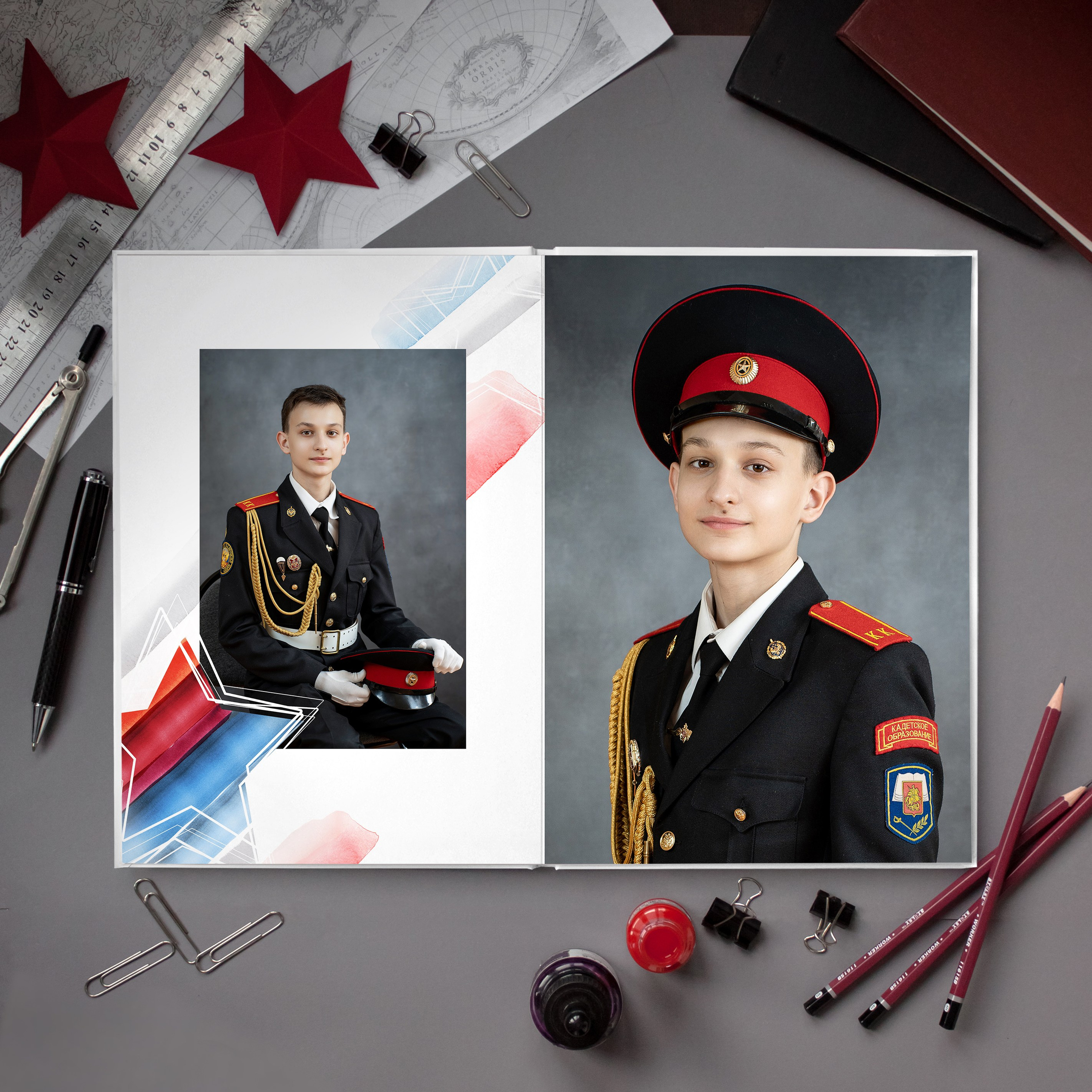 Кадетский альбом 2 разворота. Фотограф Казакова Анастасия