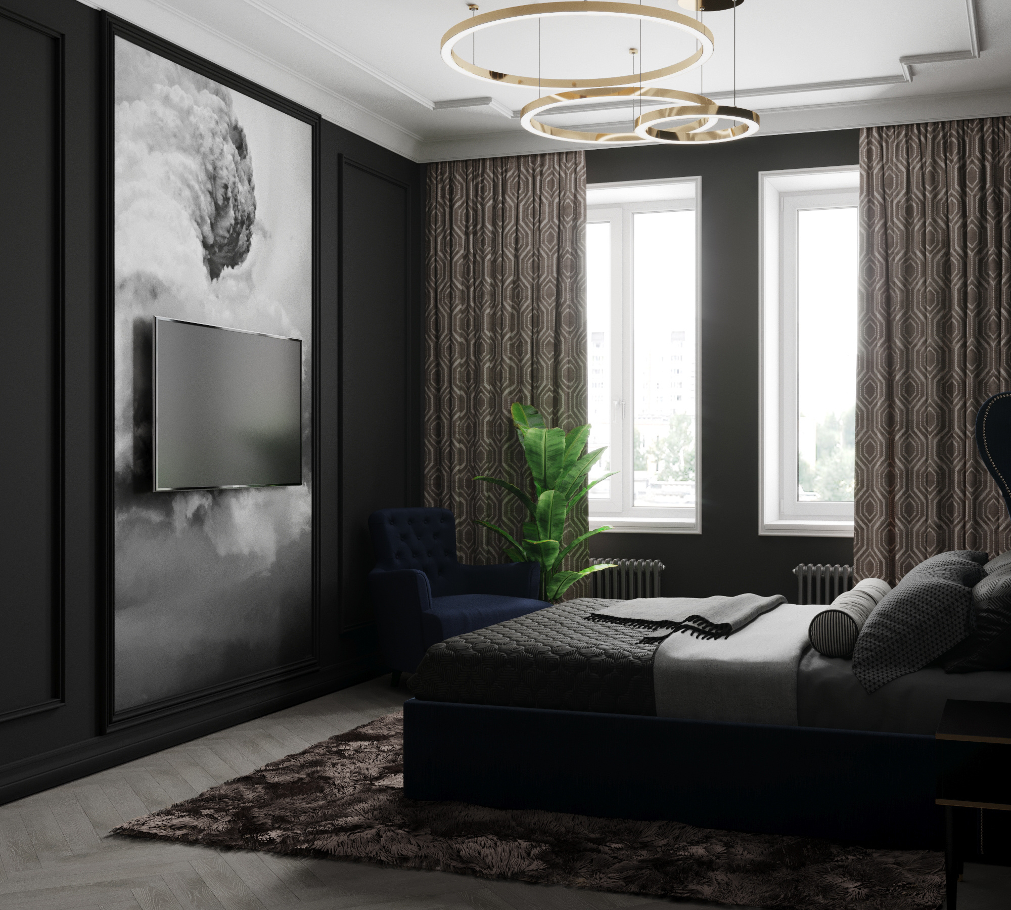 Квартира в темных тонах, Современная Классика, 70 м. кв. Студия Дизайна интерьера Tsvetdesign. Дизайнер в Санкт-Петербурге