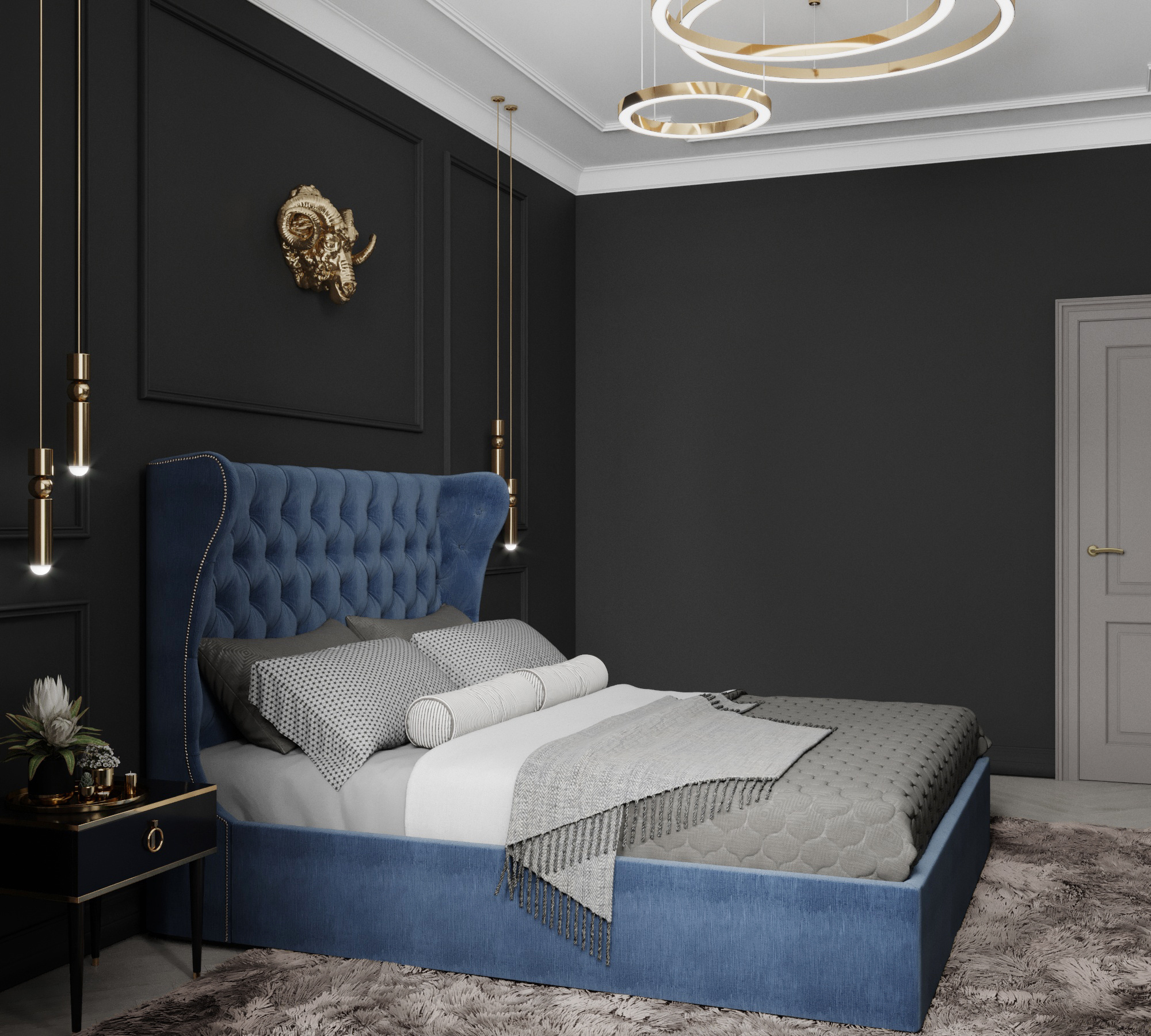 Квартира в темных тонах, Современная Классика, 70 м. кв. Студия Дизайна интерьера Tsvetdesign. Дизайнер в Санкт-Петербурге