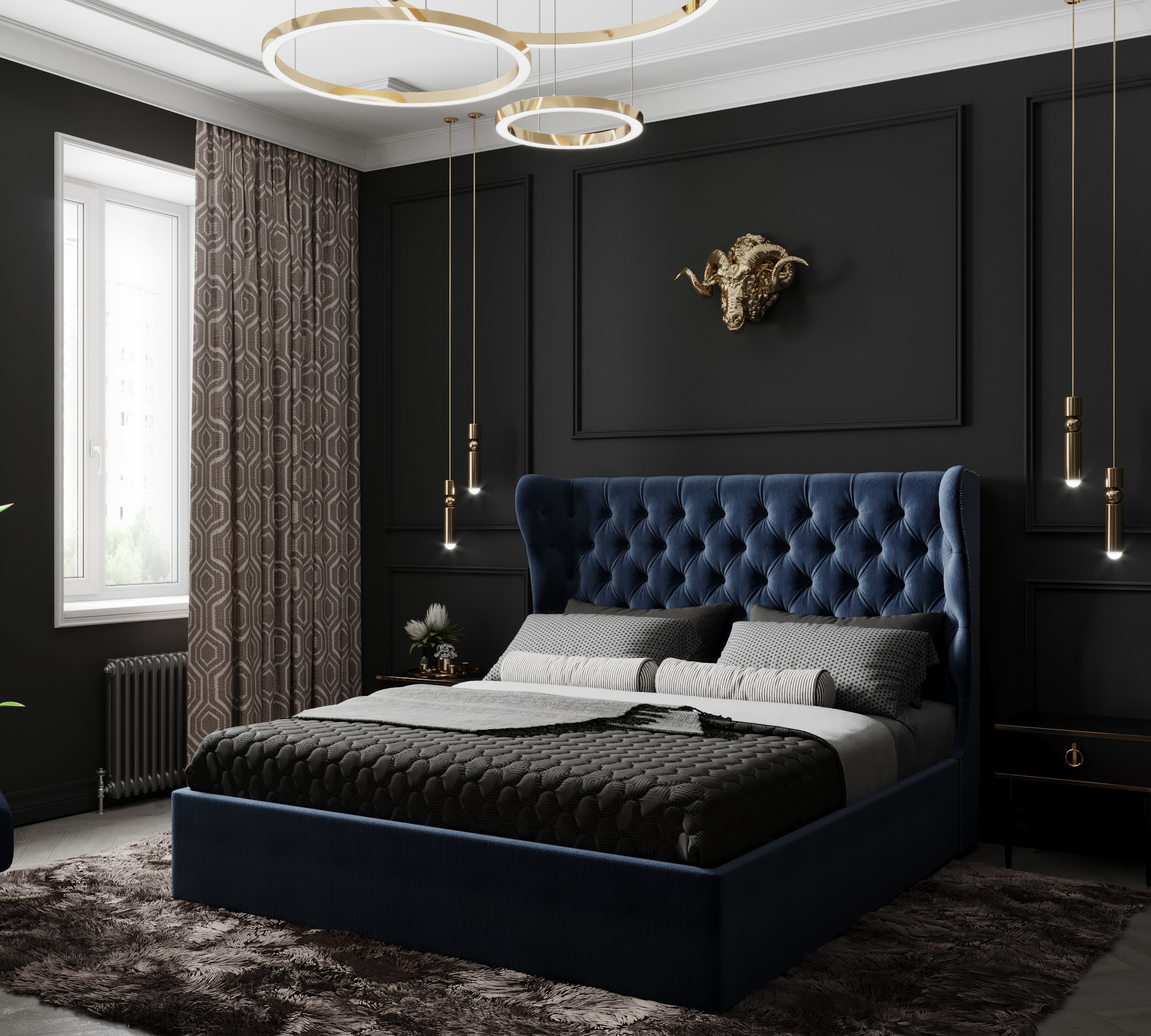 Квартира в темных тонах, Современная Классика, 70 м. кв. Студия Дизайна интерьера Tsvetdesign. Дизайнер в Санкт-Петербурге