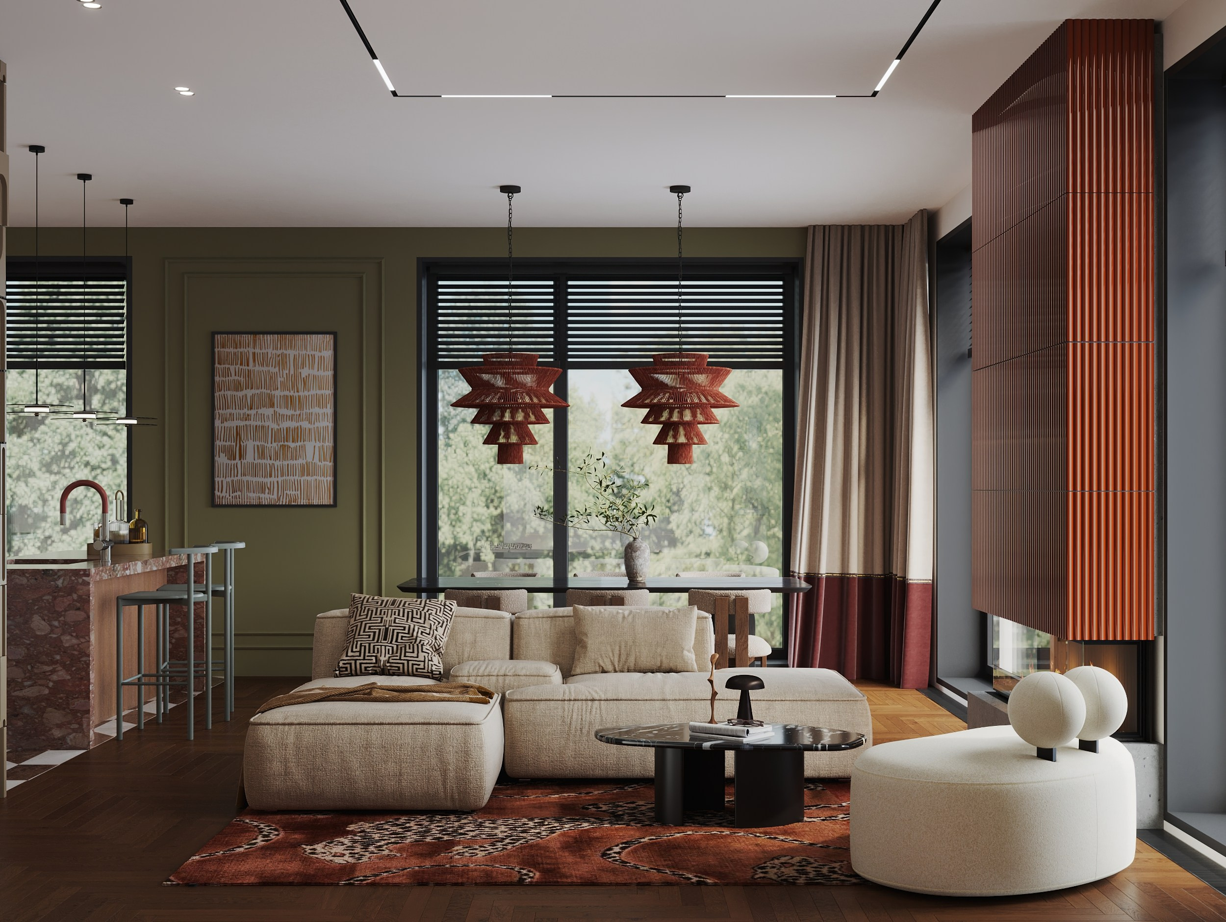 Визуализация кухни-гостиной. Интерьерный 3Д Визуализатор Маргарита Оберемко