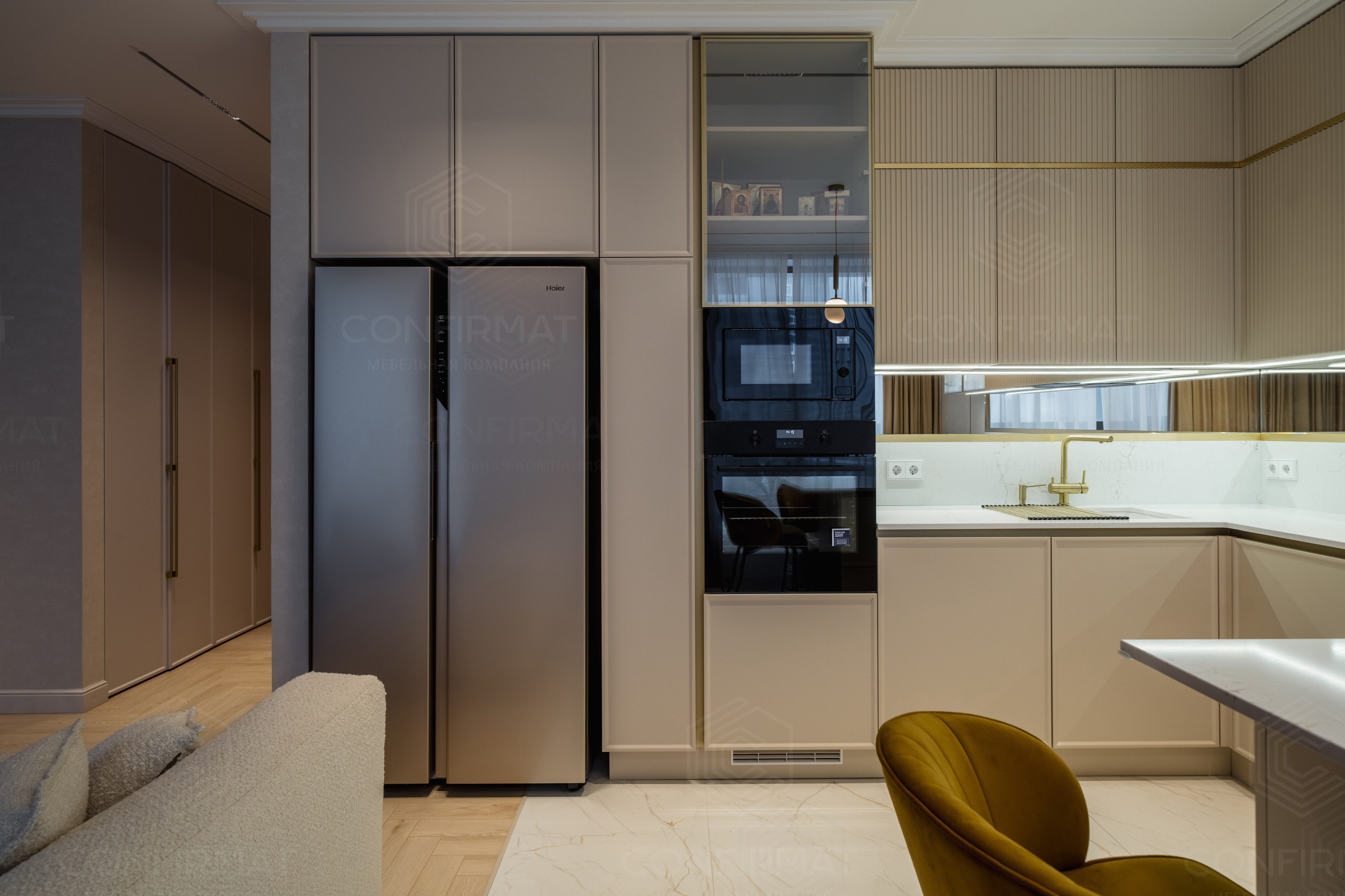 Кухне в цвете «крем Сабайон». Мебель на заказ