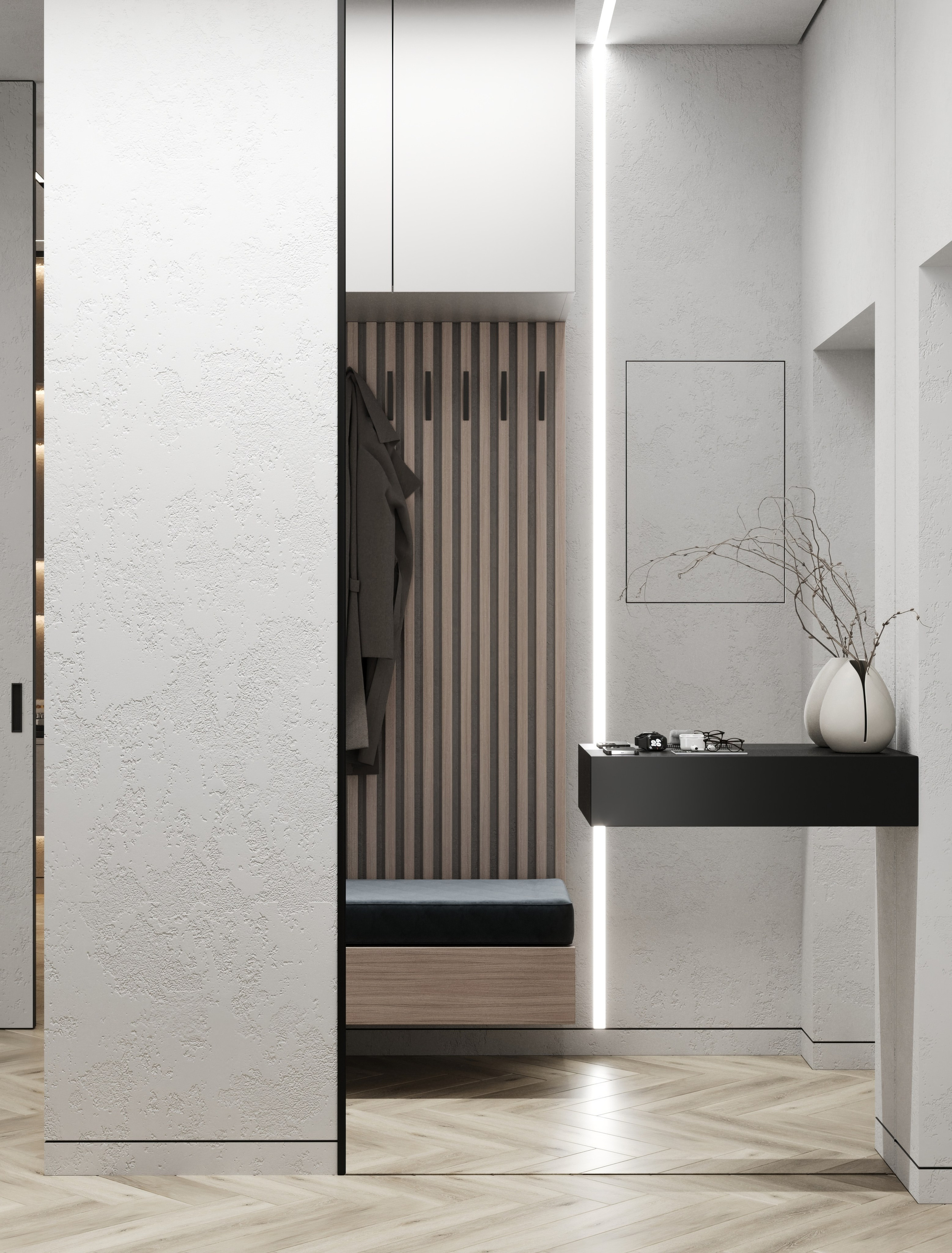 Визуализация квартиры для молодого человека UNO. Головинские пруды. Москва 40 m². Заказать 3d визуализацию интерьеров — Дарья Веденёва